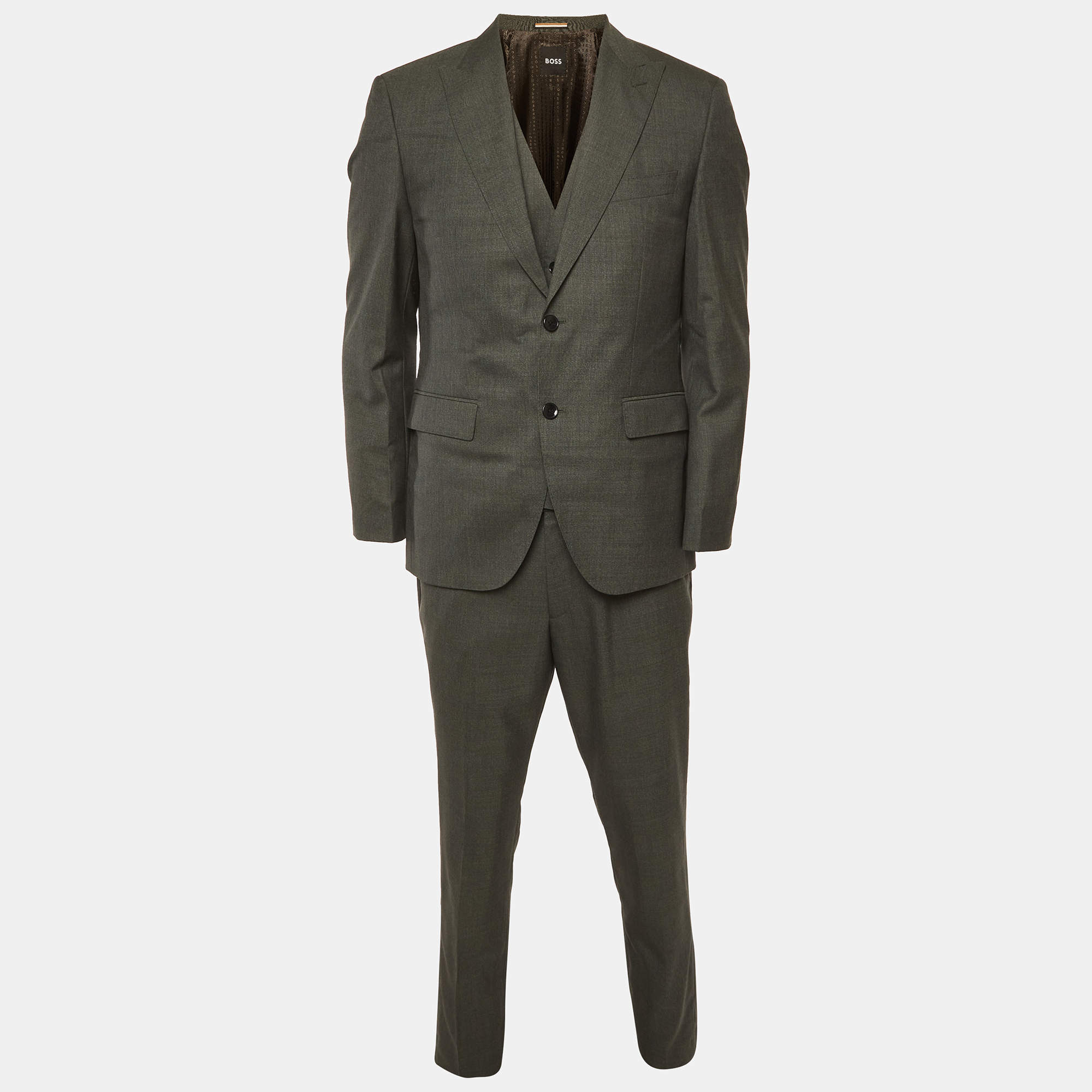Pre Owned Boss By Hugo Boss Grey Wool H-Jackson 3 Piece Suit M