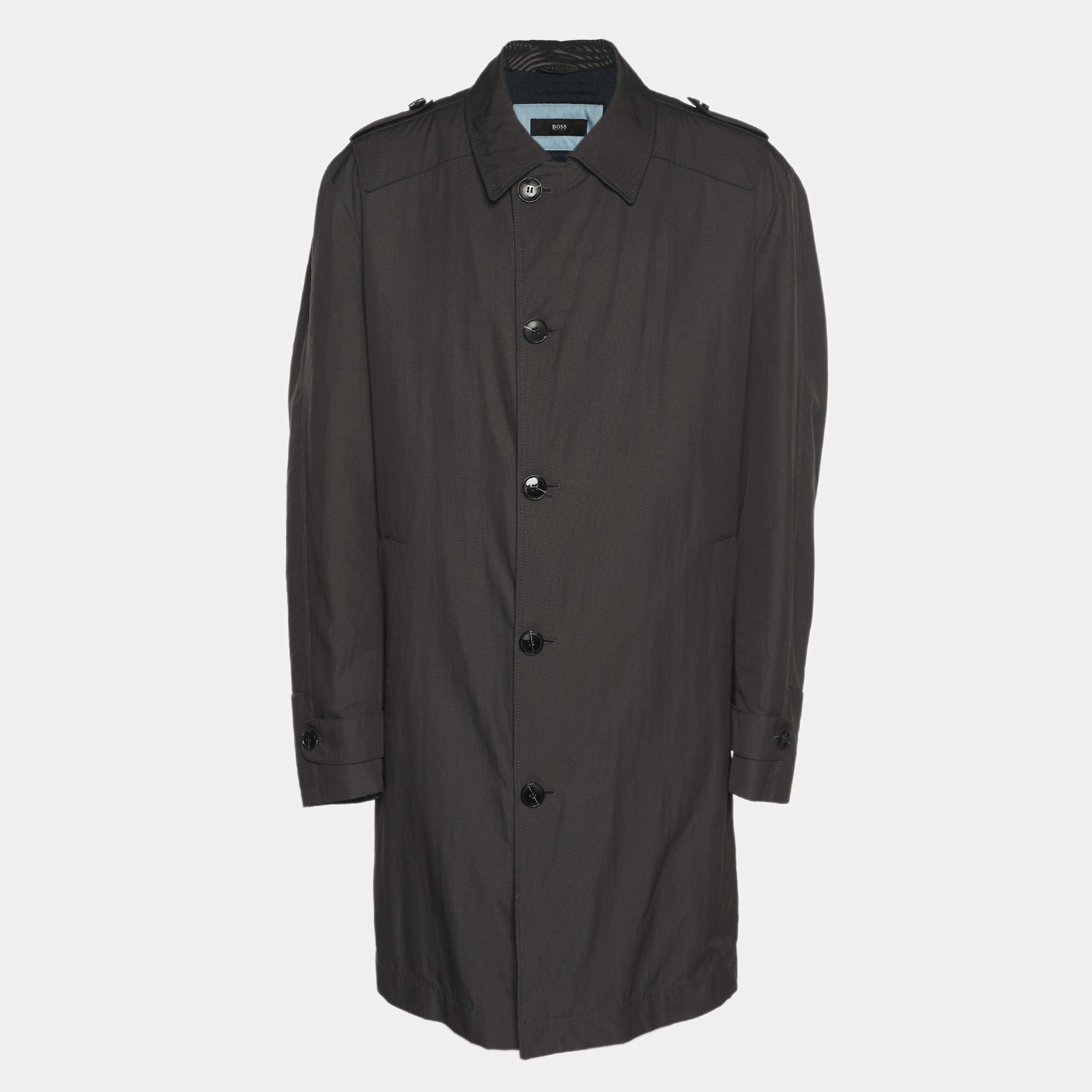 Pre Owned Boss By Hugo Boss Dark Grey Nylon Trench Coat XL