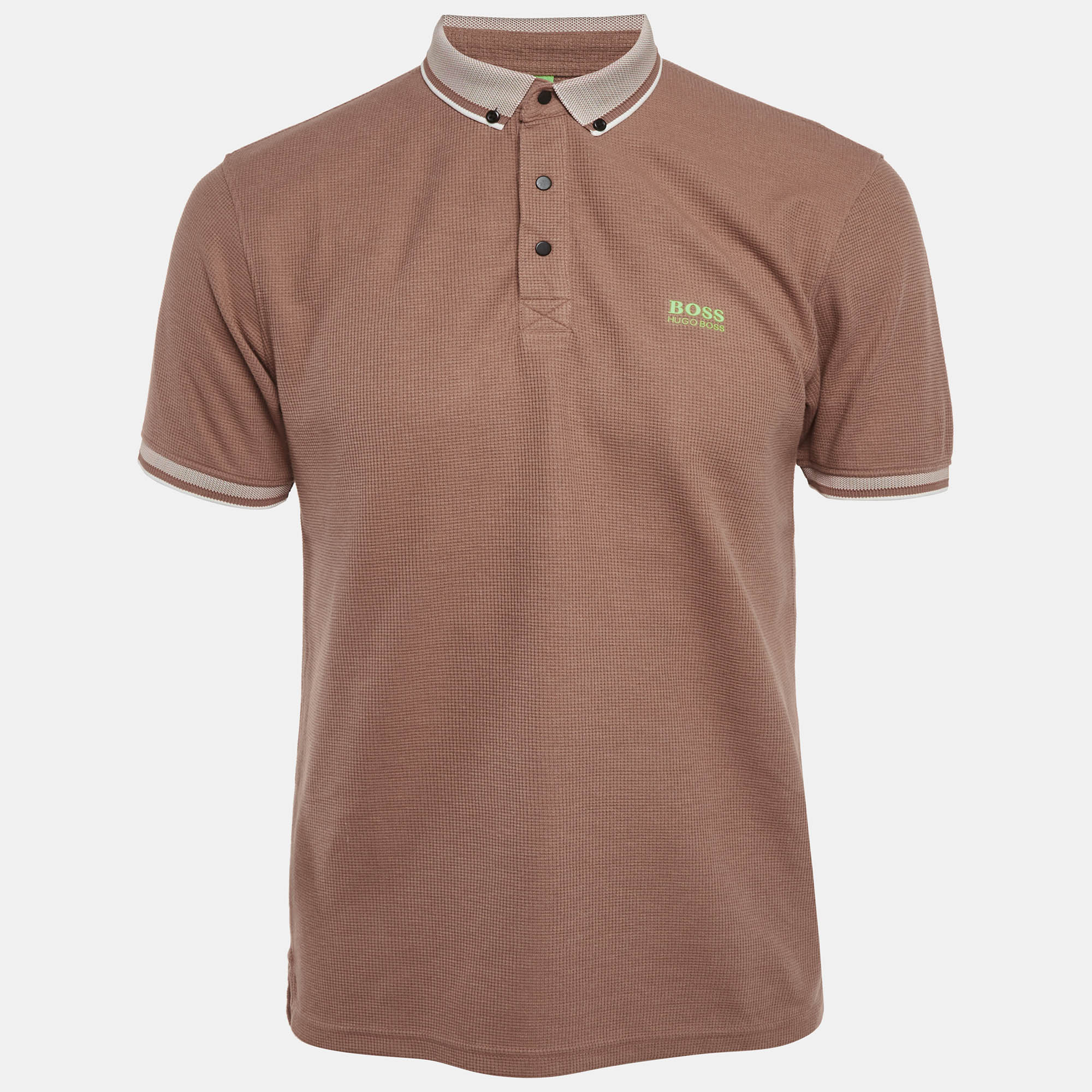 Pre Owned Boss By Hugo Boss Brown Mesh Jersey Polo T-Shirt L