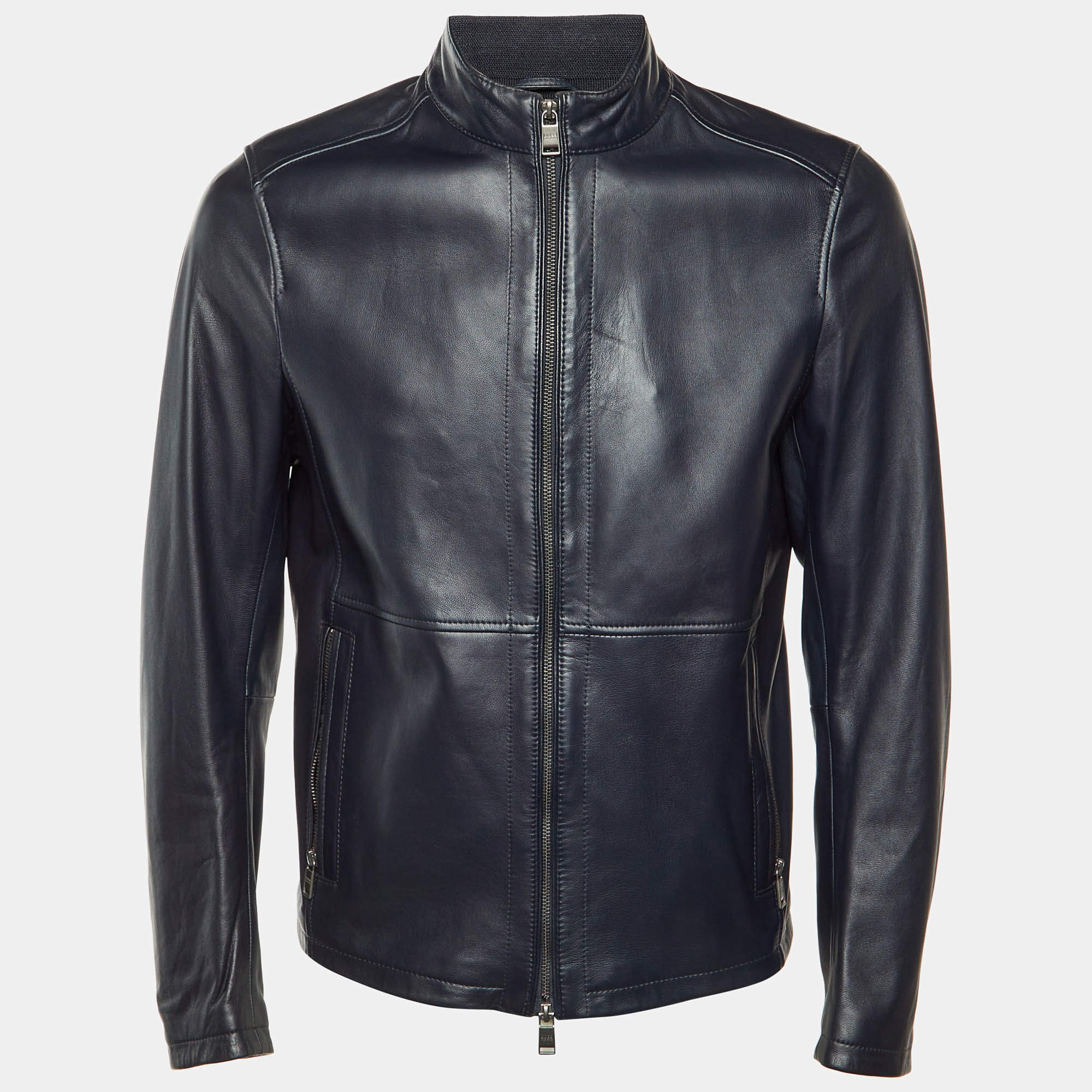 مملوكة مسبقًا Boss By Hugo Boss Midnight Blue Leather Jacket M