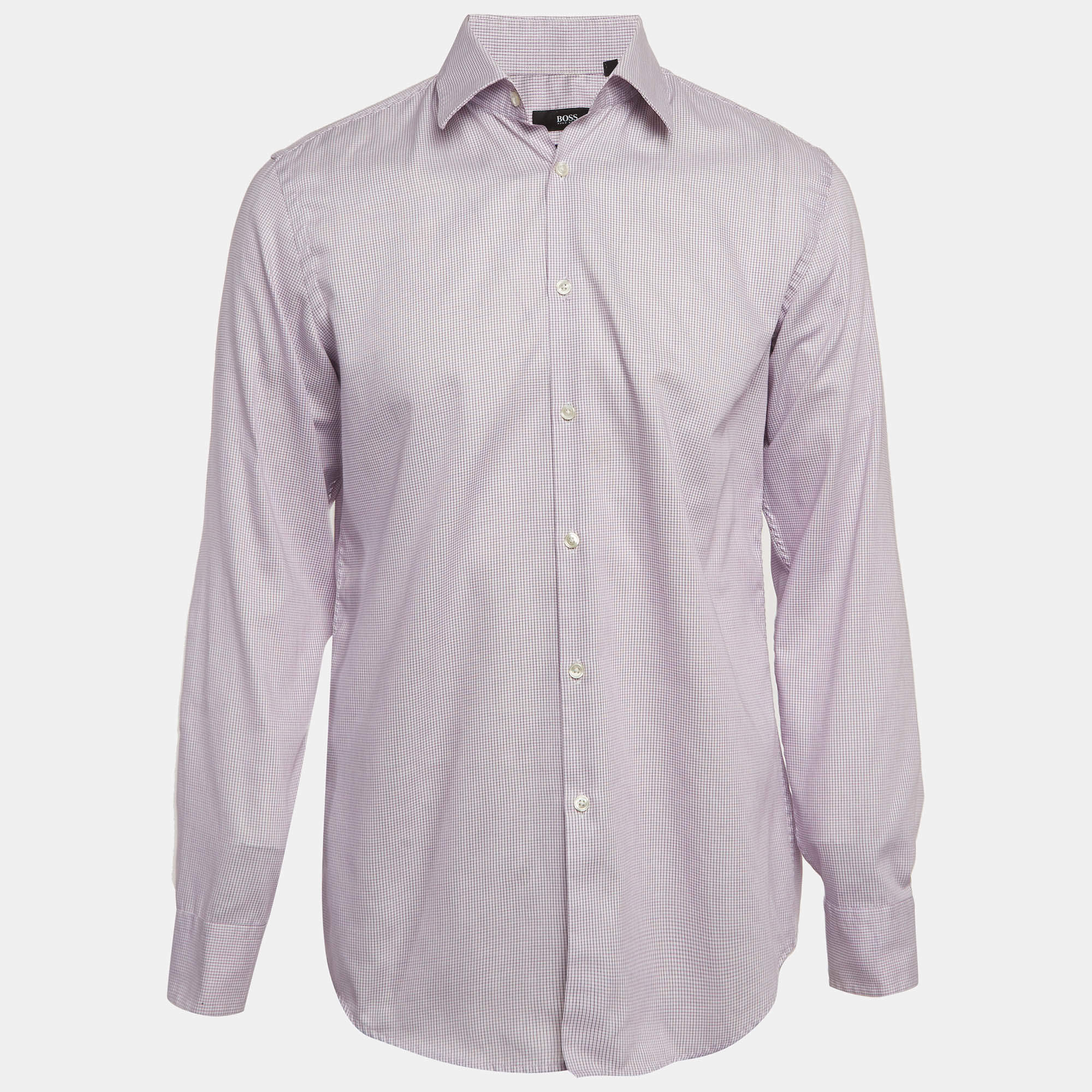 Pre Owned قميص بوس باي هوغو بوس قطن كارو بنفسجي جوليان مقاس كبير