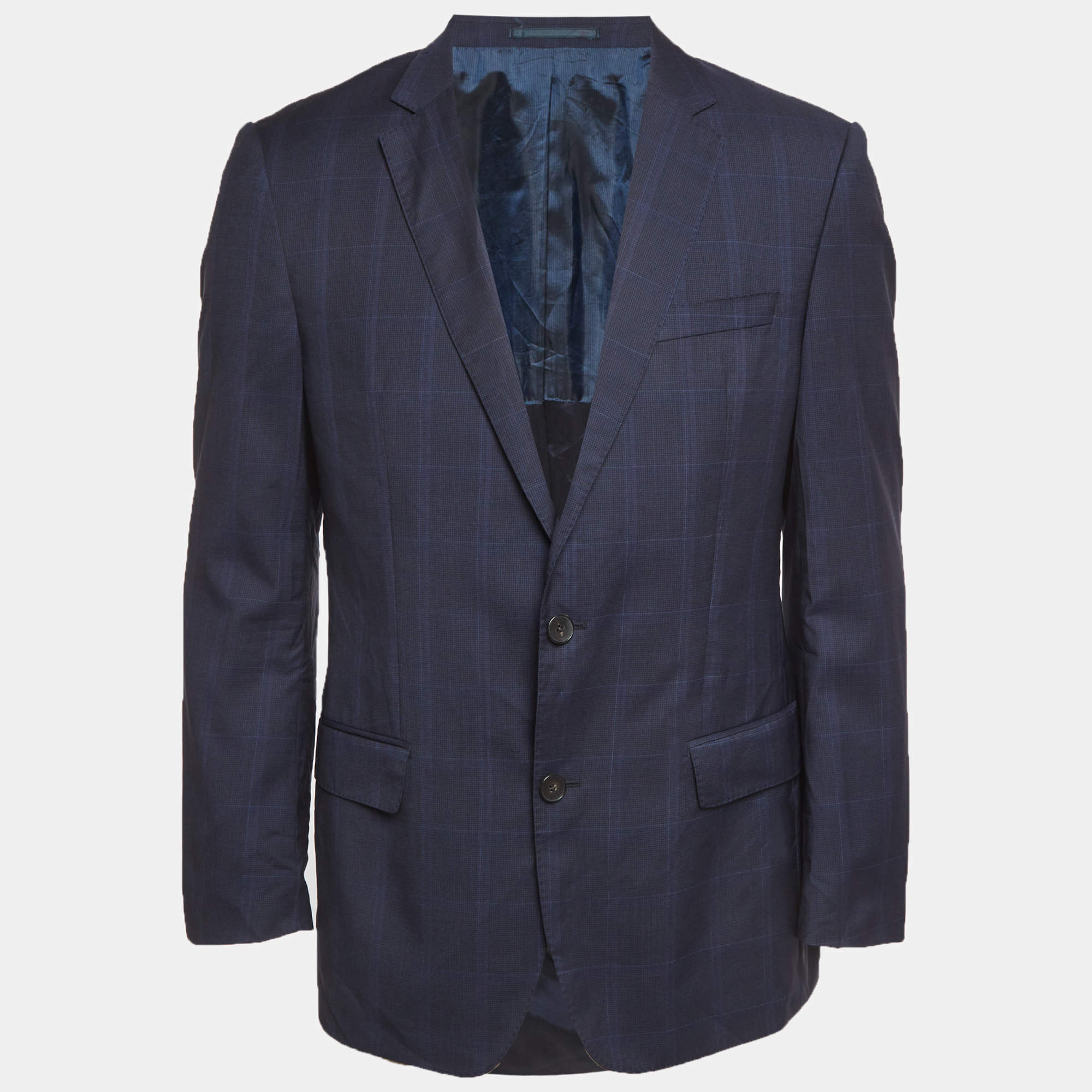 مملوكة مسبقًا Boss By Hugo Boss Blue Checks Wool Super 120 Blazer L