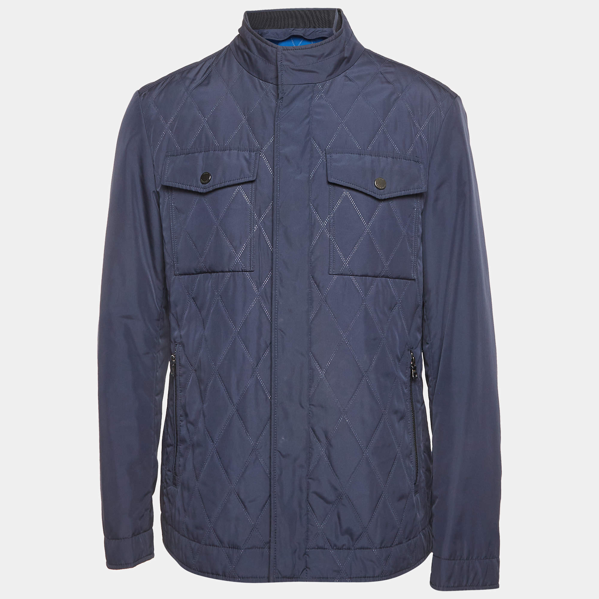 مملوكة مسبقًا Boss by Hugo Boss Blue Synthetic Quilted Jacket XL