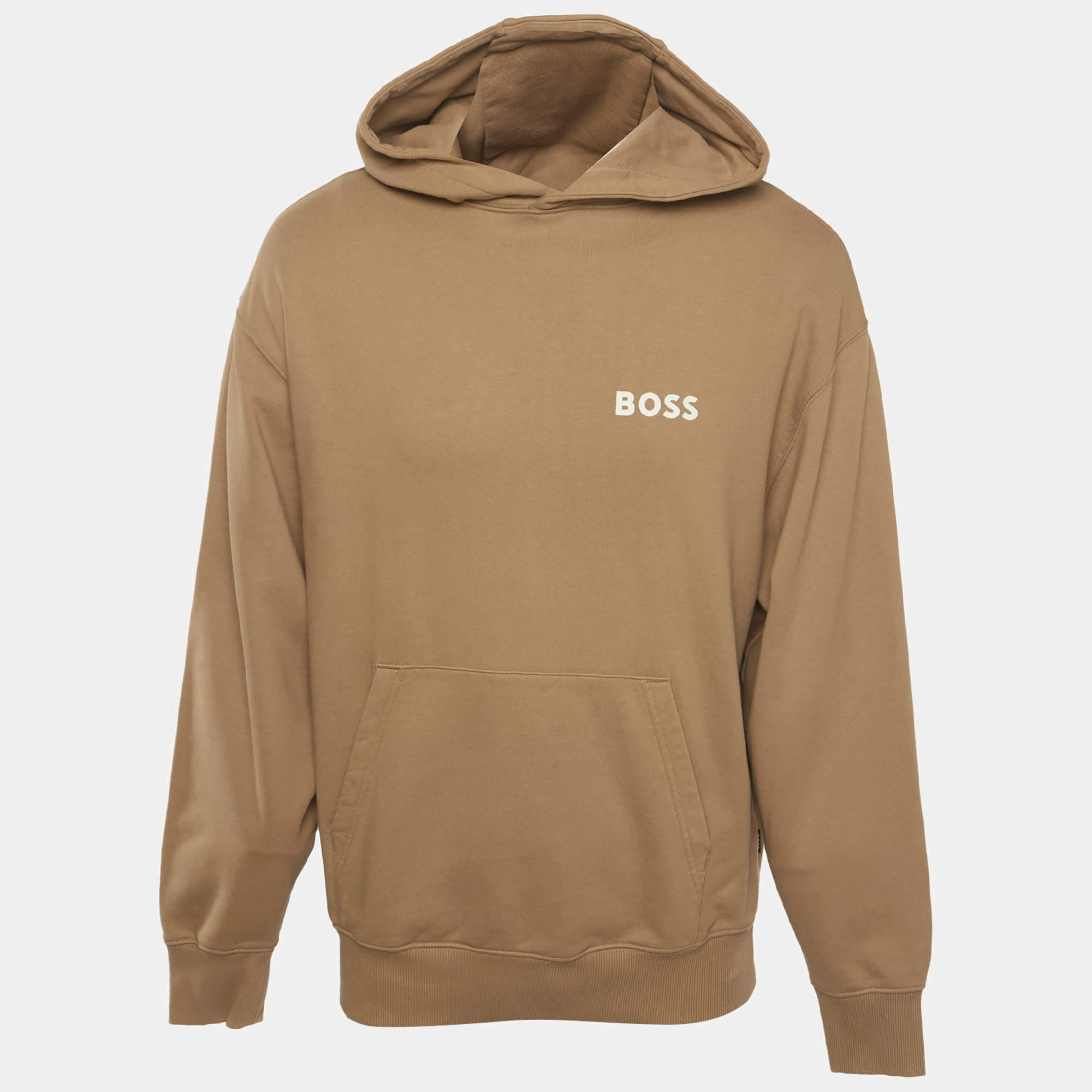Pre Owned Boss by Hugo Boss Beige Logo Print Cotton Sullivan 04 Hoodie L