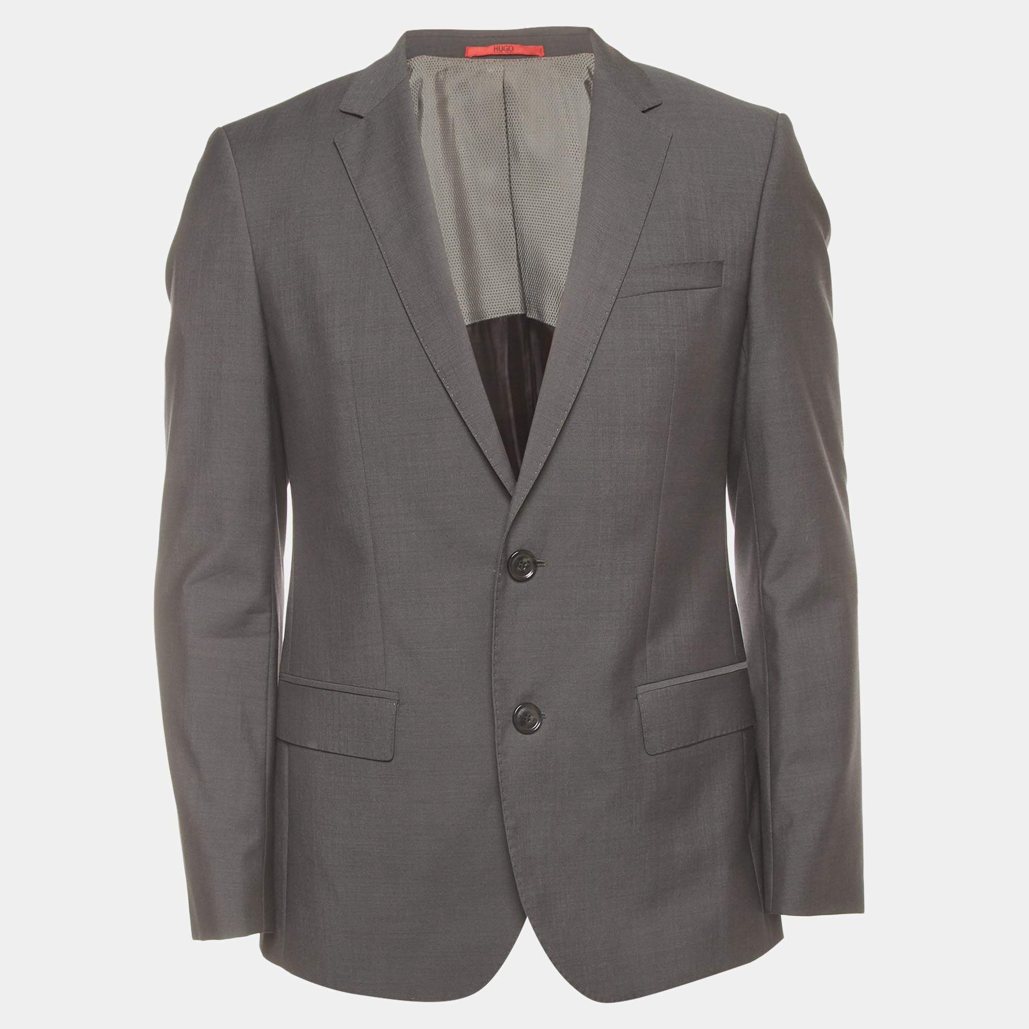 Pre Owned Boss By Hugo Boss Grey Wool Long Sleeve C Huge1S Jacket M