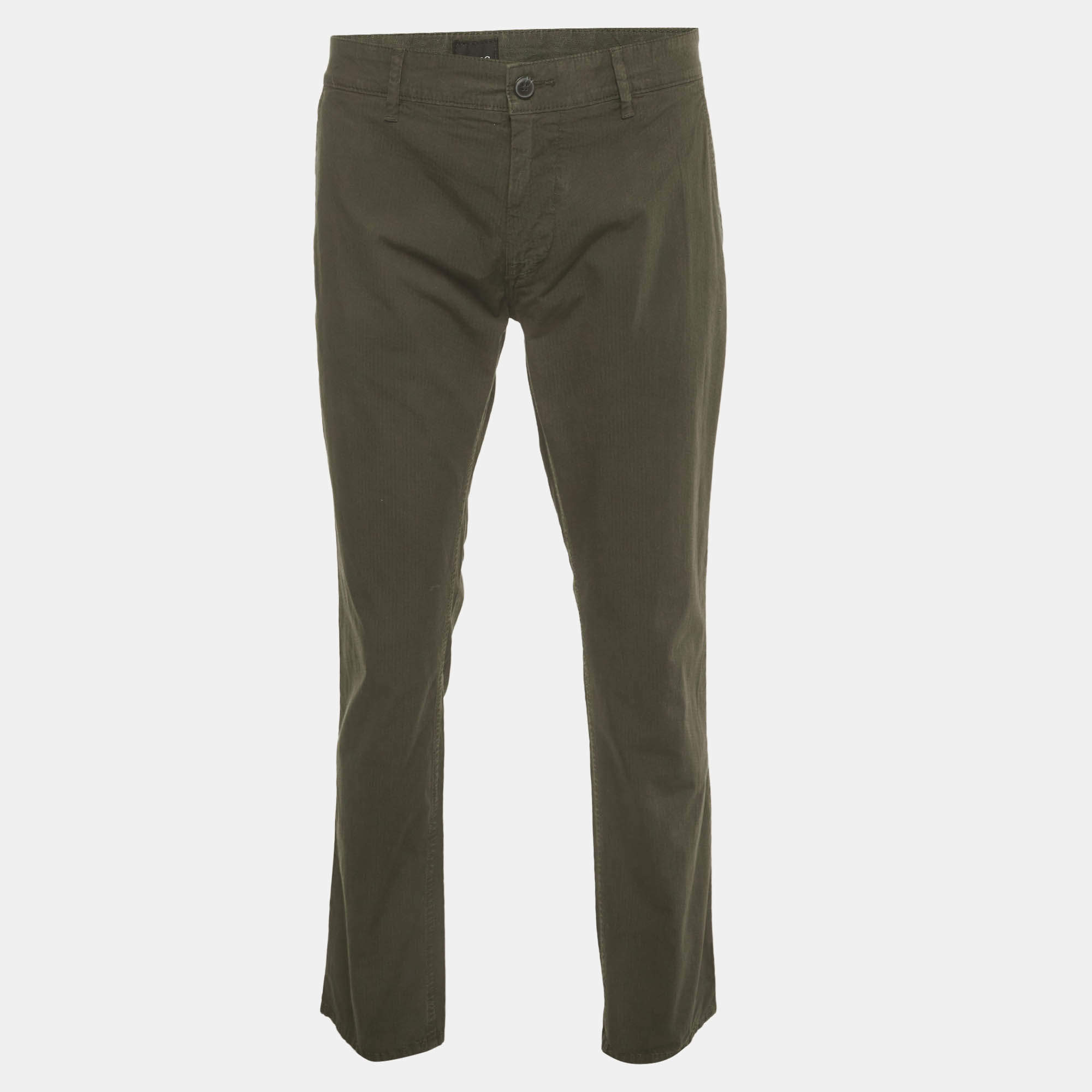 Pre Owned Boss By Hugo Boss Green Cotton Schino-Slim Fit Trousers XL 