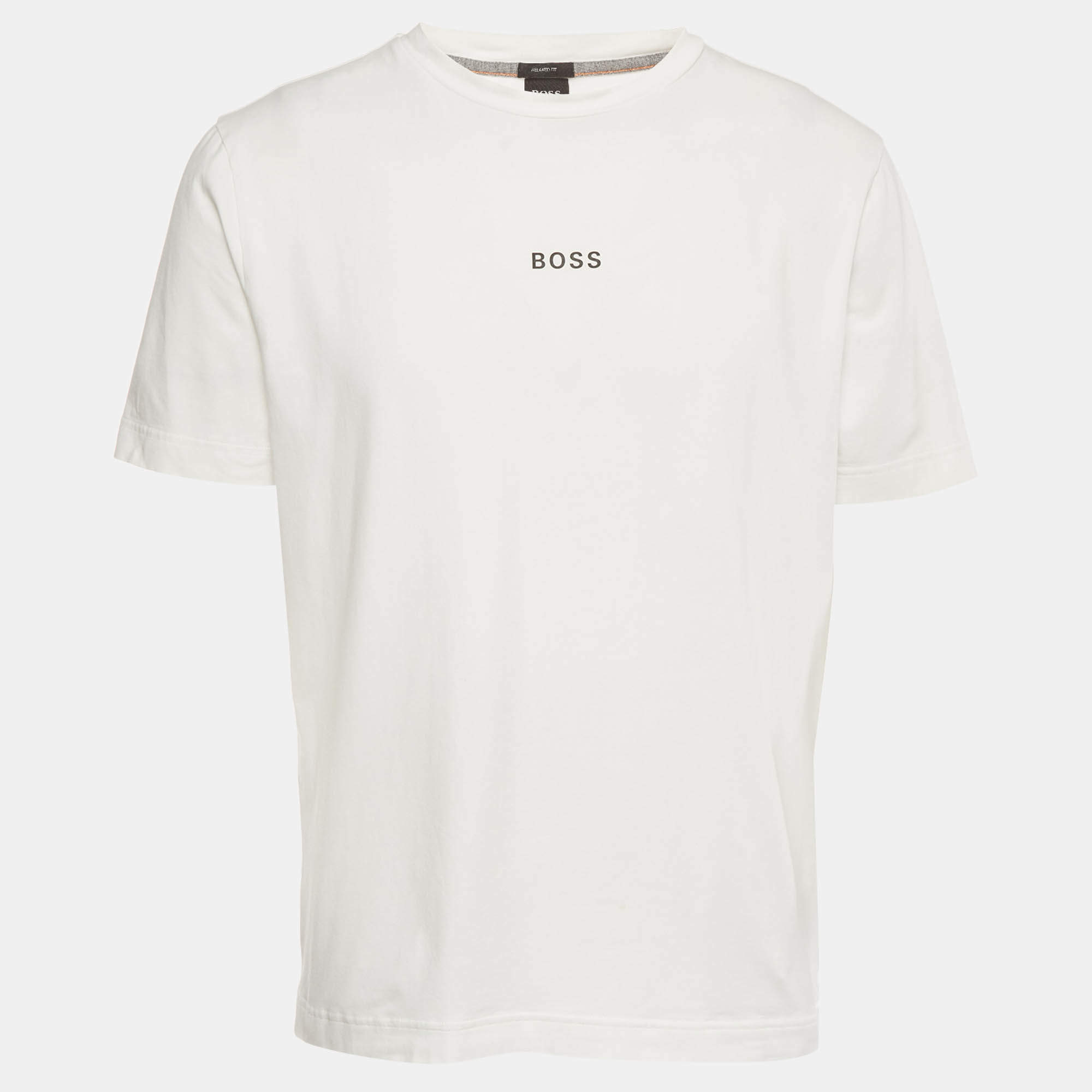 Pre Owned Boss By Hugo Boss White Logo Graphic Jersey Relaxed Fit T-Shirt L    