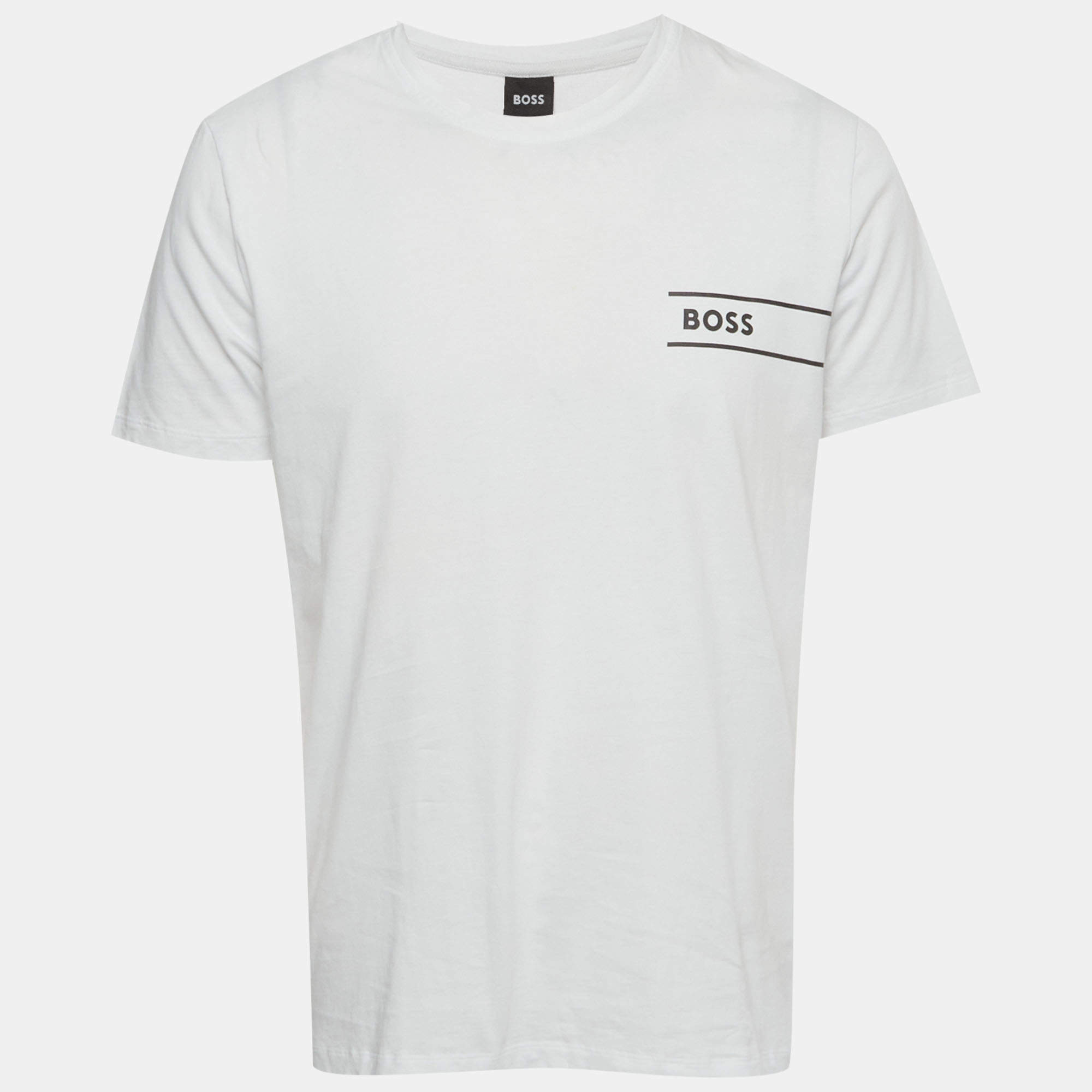 Pre Owned Boss By Hugo Boss White Logo Print Cotton Crewneck TSHIRTRN24 T-Shirt M
