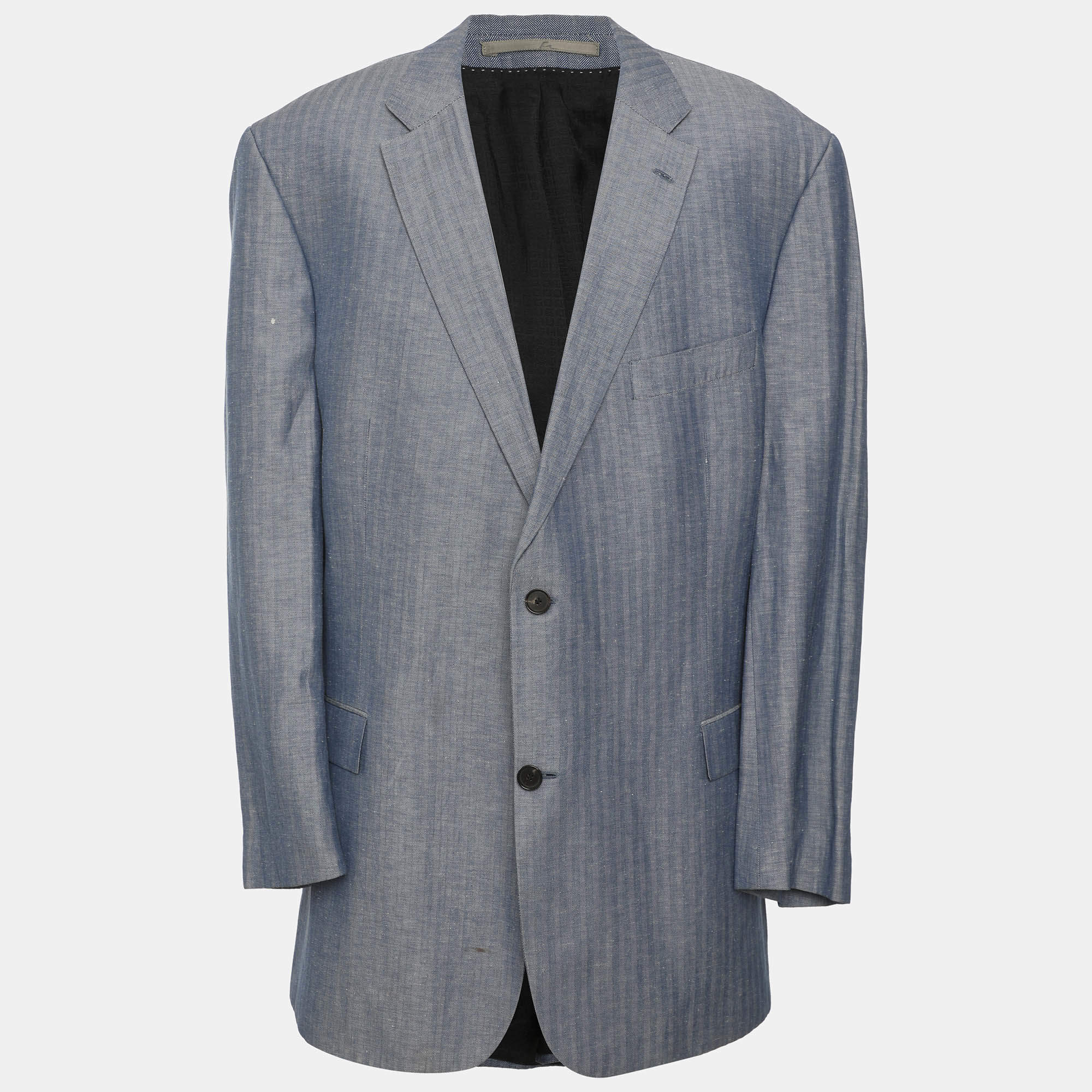 Pre Owned Hugo Boss Blue Wool and Linen Blend Single Breasted Blazer 6XL