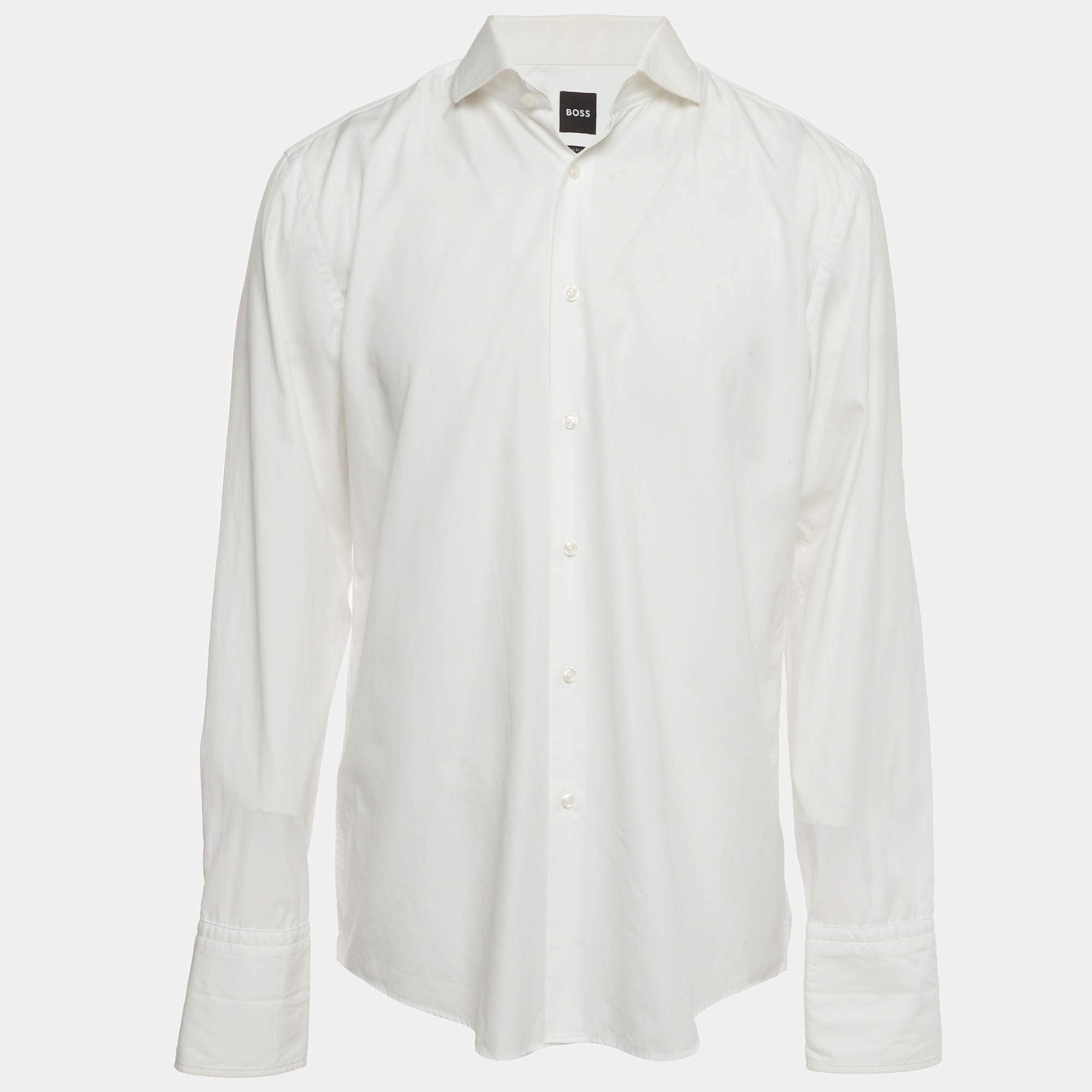 Pre Owned Boss By Hugo Boss White Cotton Slim Fit H-Hank Shirt XL