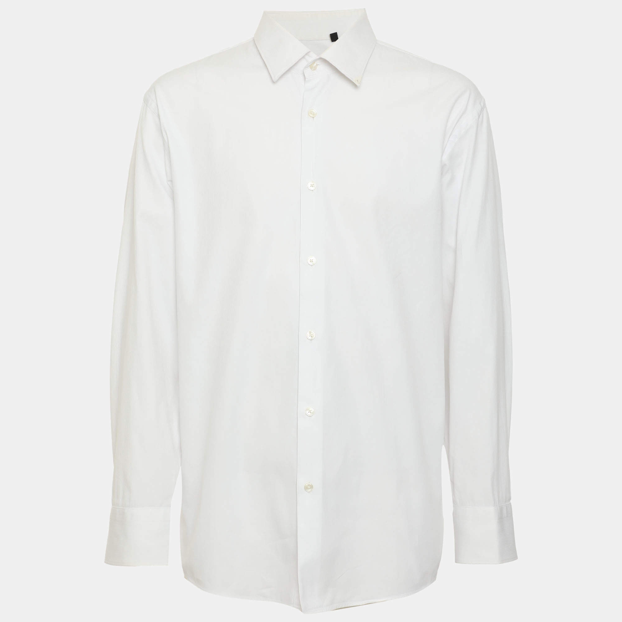 Pre Owned Boss by Hugo Boss White Cotton Regular Fit Long Sleeve Shirt XXL