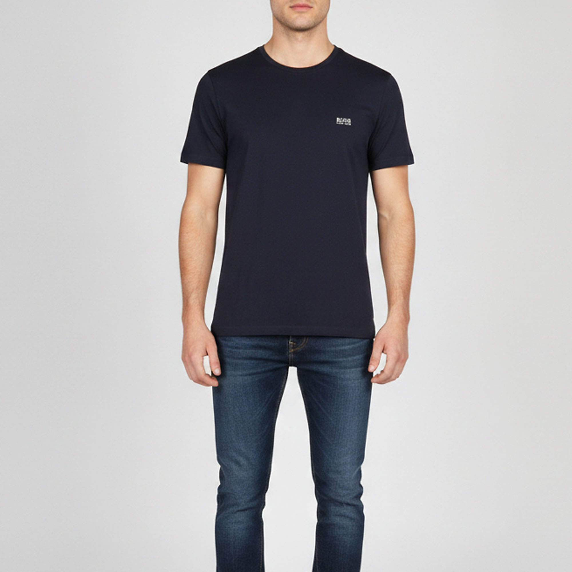 Pre Owned Boss By Hugo Boss Navy Blue Logo Embroidered Jersey T-Shirt M