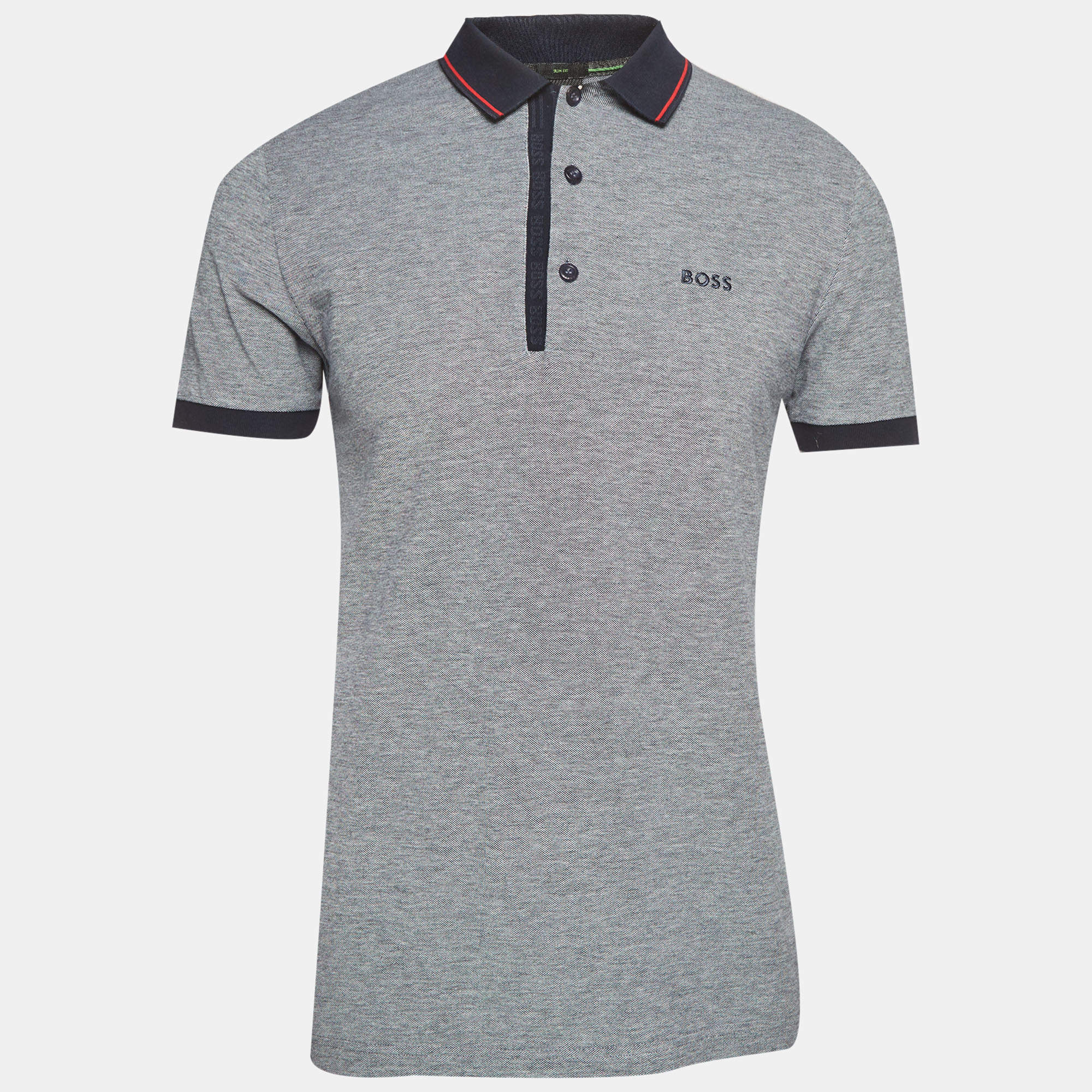Pre Owned Boss By Hugo Boss Grey Cotton Pique Short Sleeve Polo Shirt M 