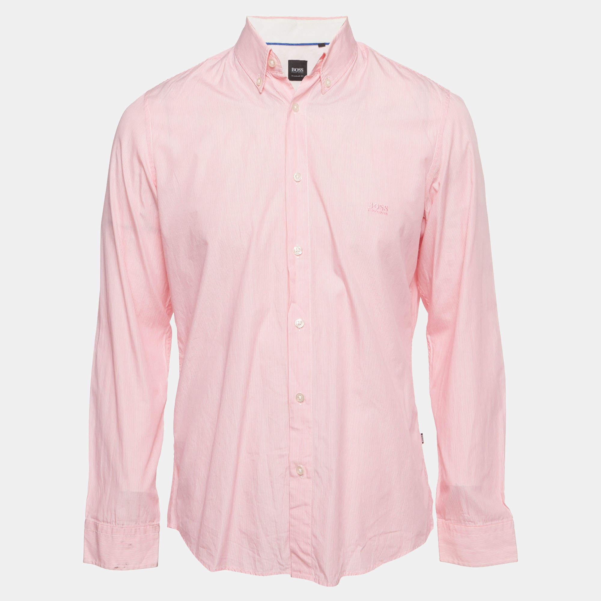 Pre Owned Boss By Hugo Boss Pink Stripe Cotton Regular Fit Marcus_1 Shirt M