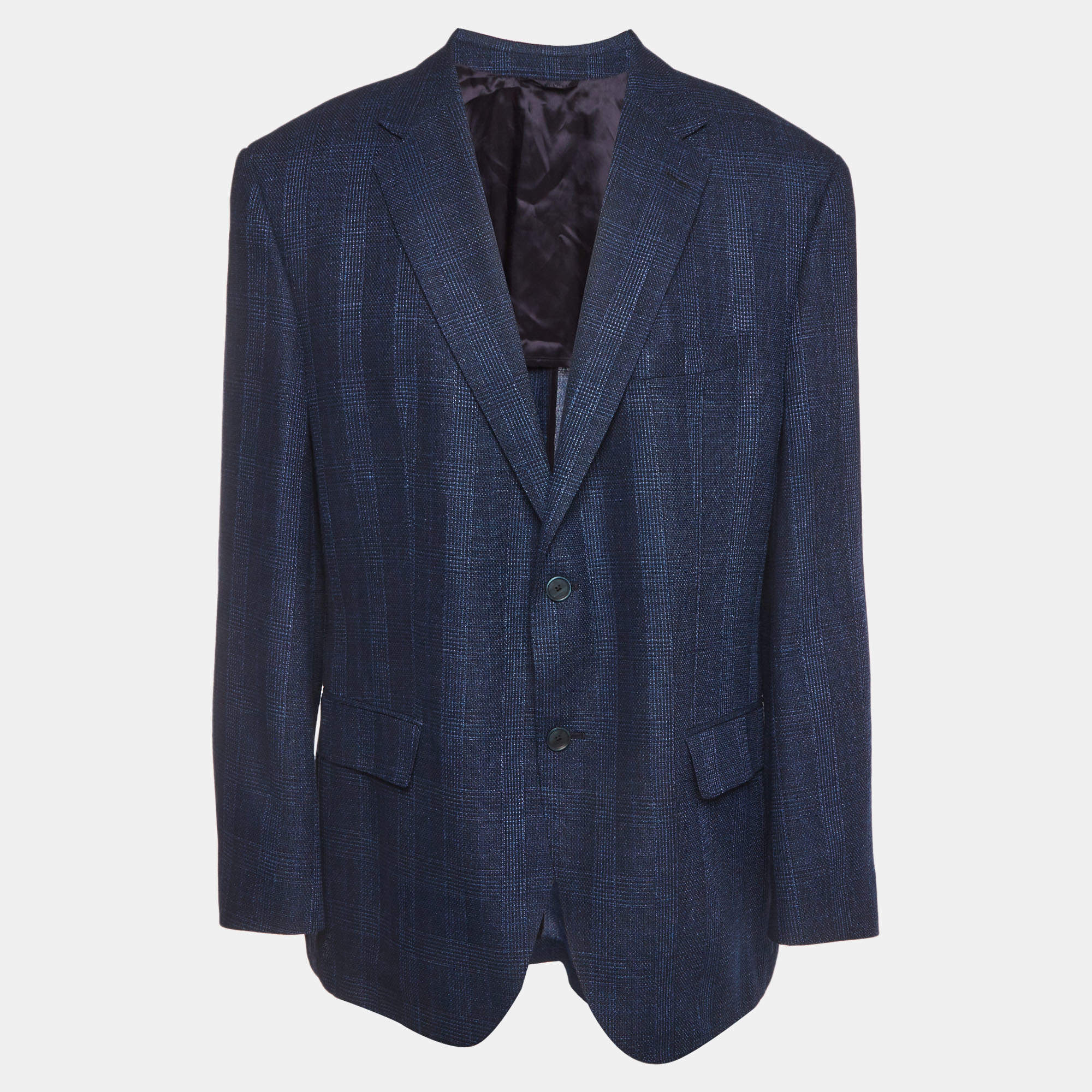 مملوكة مسبقًا Boss By Hugo Boss Navy Blue Plaid Wool Blend Jestor4 Blazer 4XL