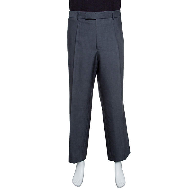 Pre Owned Boss By Hugo Boss Grey Wool and Mohair Tailored Trousers 4XL