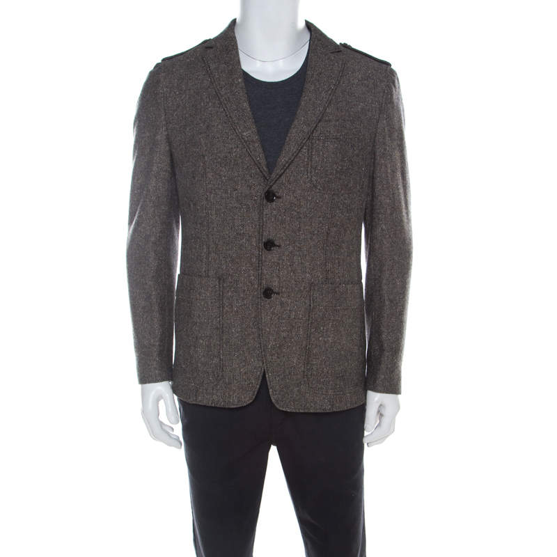 Boss By Hugo Boss Brown Herringbone Wool Regular Fit Jacket L 