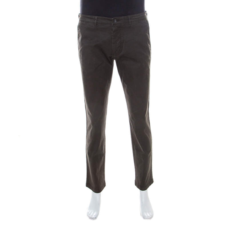 مملوكة مسبقًا Boss by Hugo Boss Brown Coated Cotton Regular Fit Pants M 
