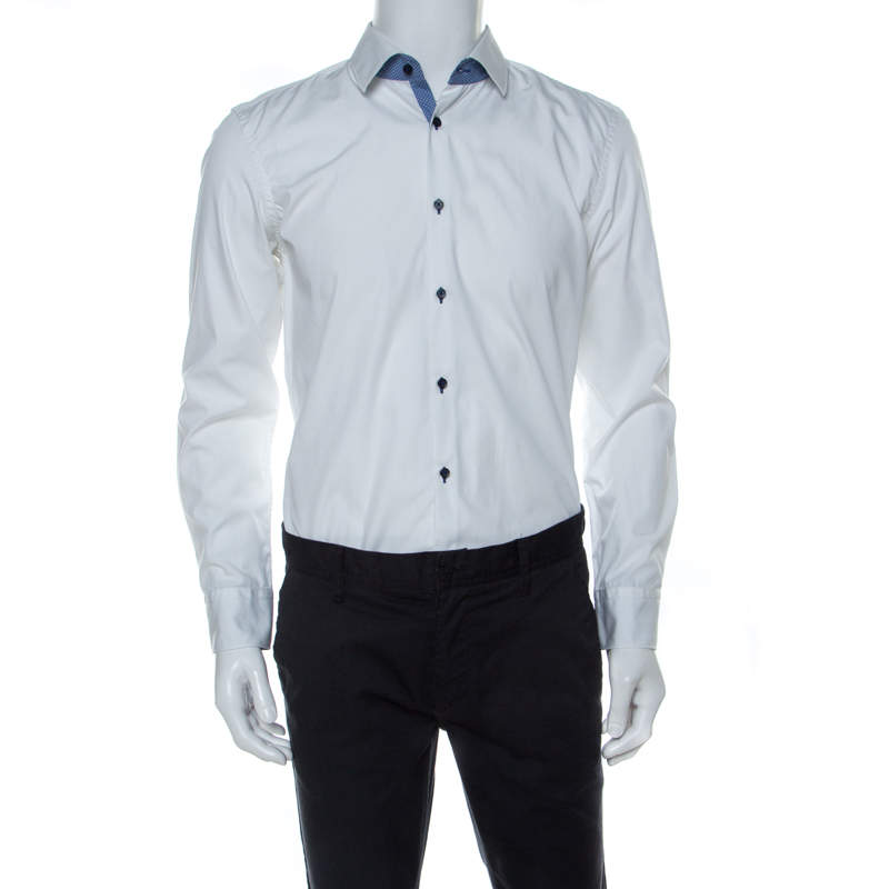 Pre Owned Boss by Hugo Boss White Cotton Slim Fit Juri Shirt L