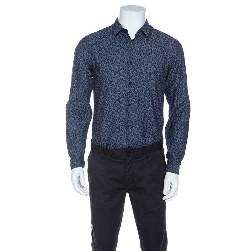 Pre Owned Boss By Hugo Boss Bicolor Printed Bersh Slim Fit Shirt M