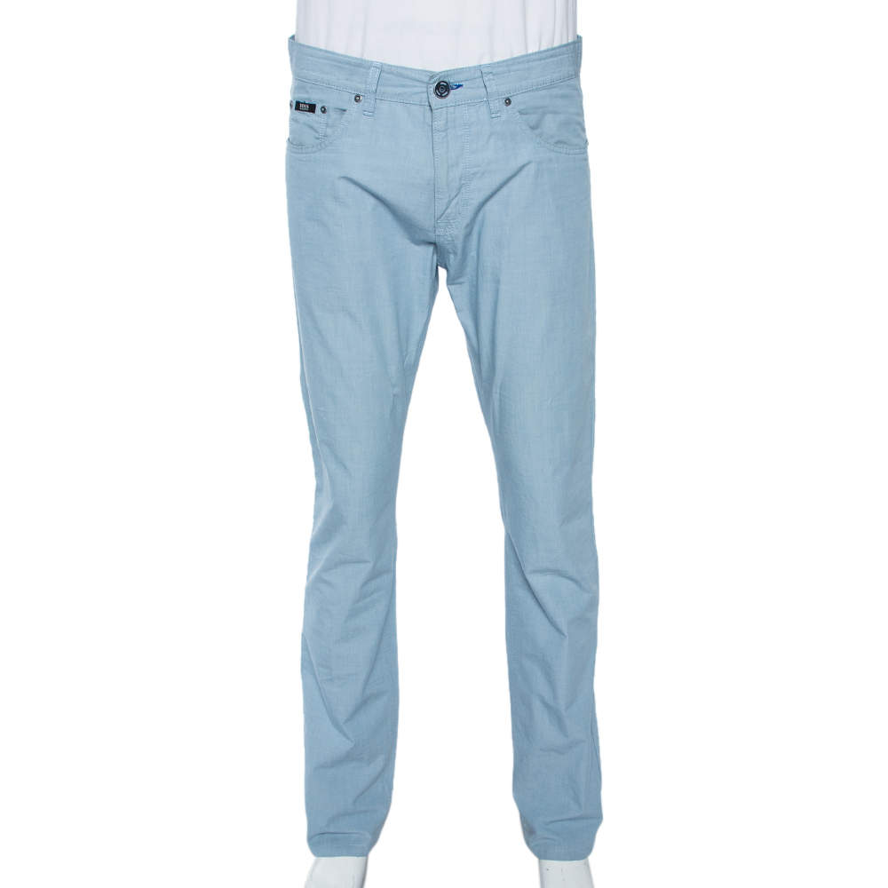 Pre Owned بنطلون بوس باي هوغو بوس مين -10 قطن أزرق سماوي بأرجل ضيقة مقاس كبير - لارج 