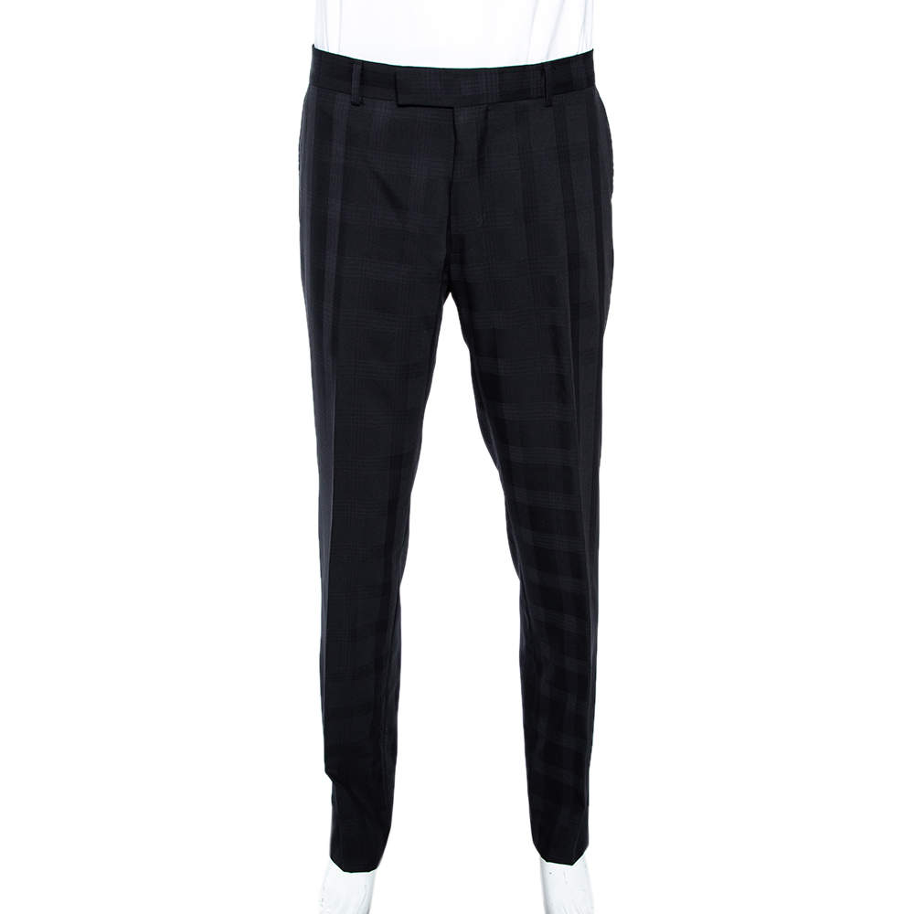 مملوكة مسبقًا بنطلون بوس باي هوغو بوس صوف كاروهات تشيك أسود مقاس كبير - لارج  