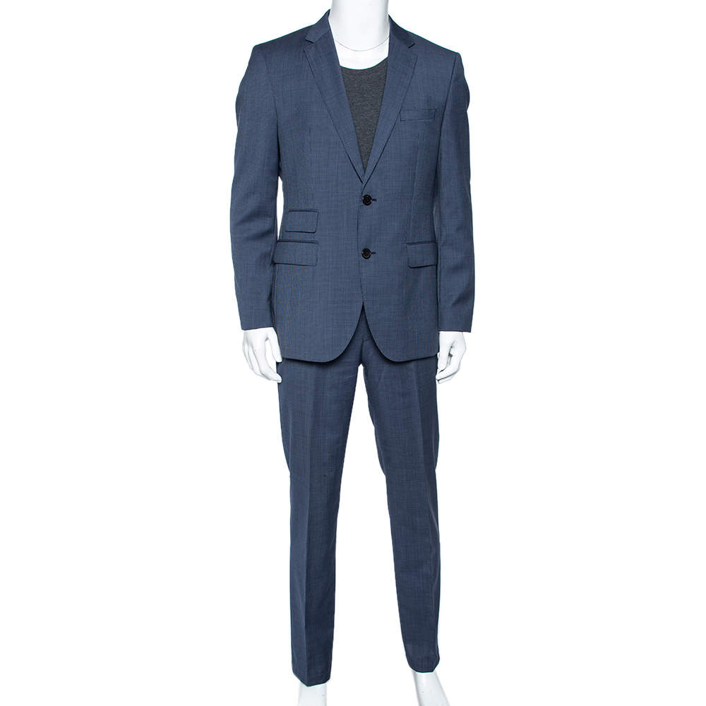 مملوكة مسبقًا Boss By Hugo Boss Blue Micro Check Patterned Wool The Kings/Central_1 Suit L 