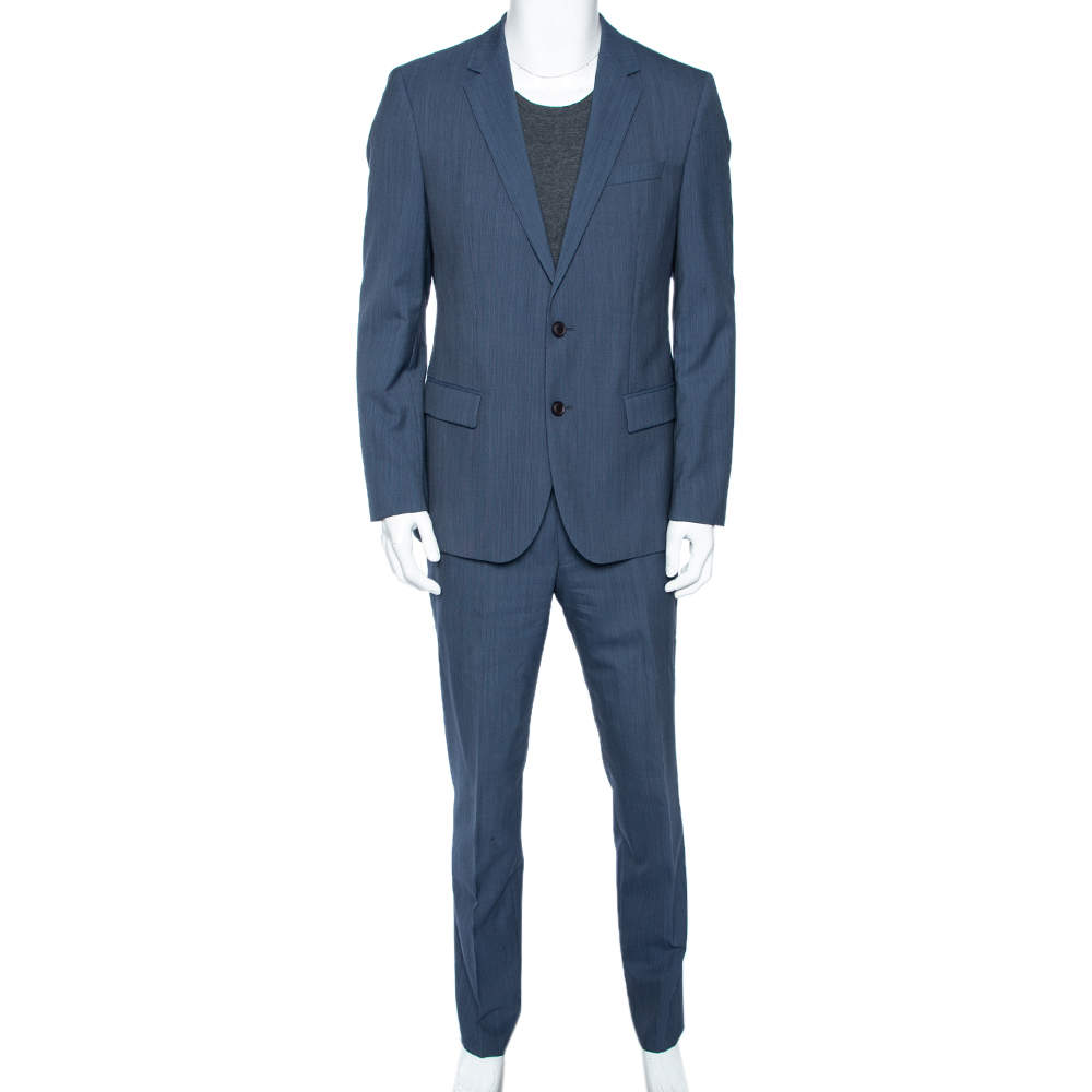 Boss By Hugo Boss Blue Patterned Wool Halsey2/Merrill2 Suit L