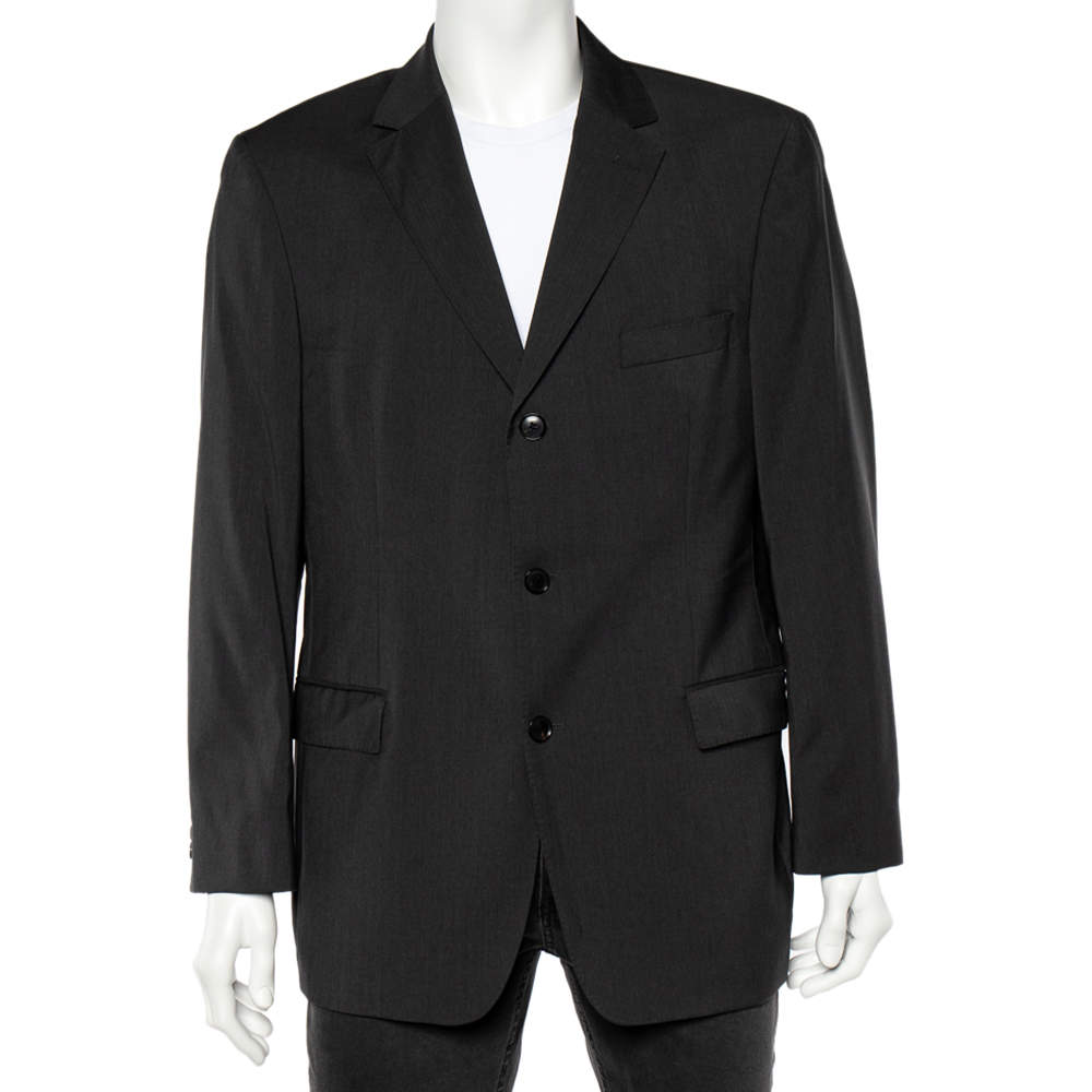 Pre Owned Boss By Hugo Boss Grey Wool Button Front Blazer XL