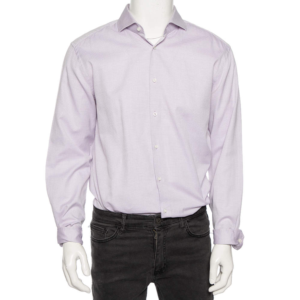 Pre Owned Boss By Hugo Boss Pink Textured Cotton Tailored Slim Fit Shirt XXL