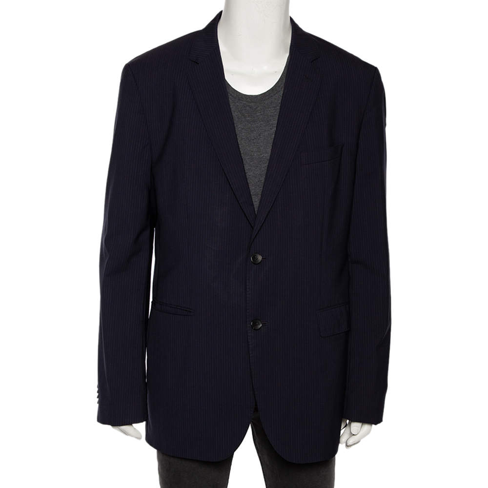 Pre Owned Boss By Hugo Boss Navy Blue Striped Wool Johnstons1/Lenon Blazer XXL 