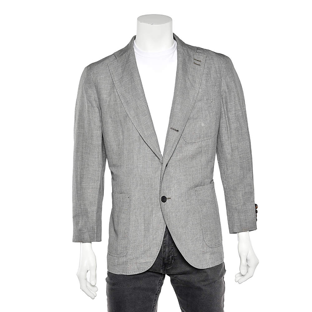 Boss By Hugo Boss Grey Linen Button Front Blazer XXL