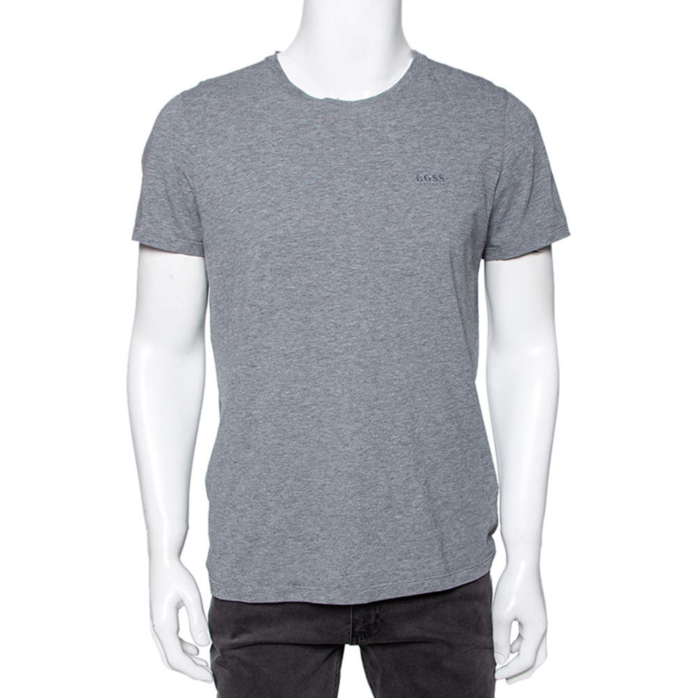 مملوكة مسبقًا تي شيرت بوس باي هوغو بوس تريكو قطن رصاصي رقبة مستديرة مقاس كبير (لارج)