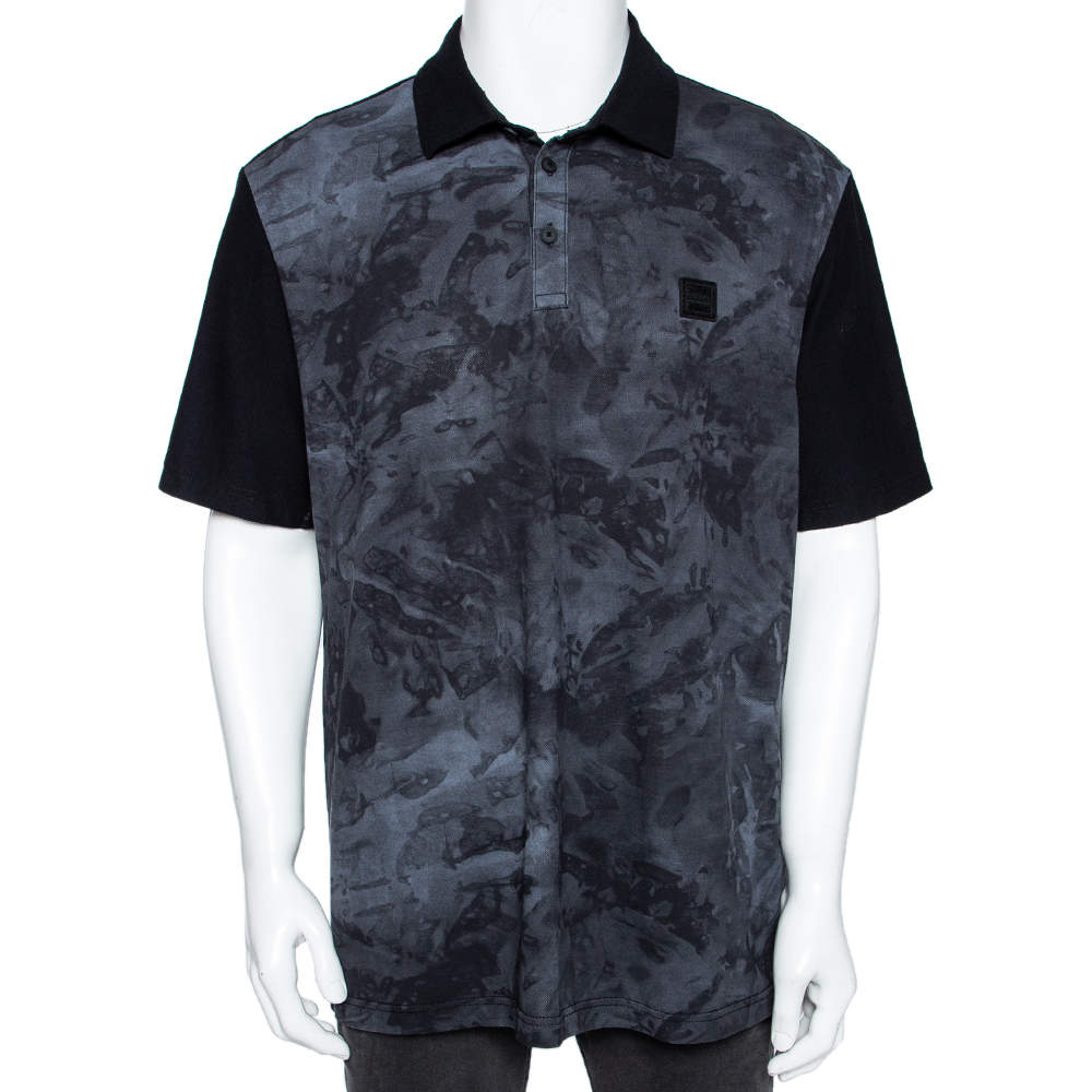 Pre Owned Boss By Hugo Boss Grey Printed Cotton Pique Paive Polo T-Shirt XXL