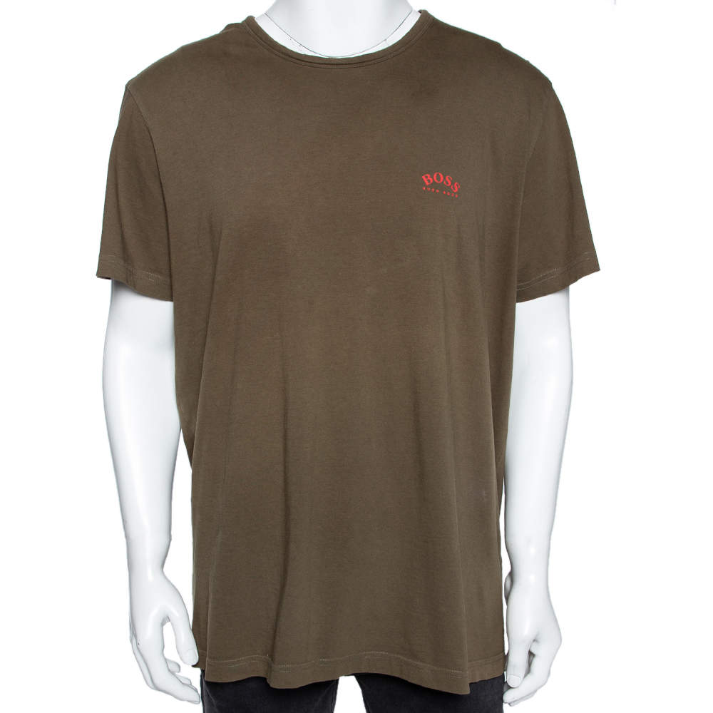 Pre Owned تي شيرت بوس باي هوغو بوس قطن أخضر بالشعار مقاس كبير جدًا جدًا - إكس إكس لارج