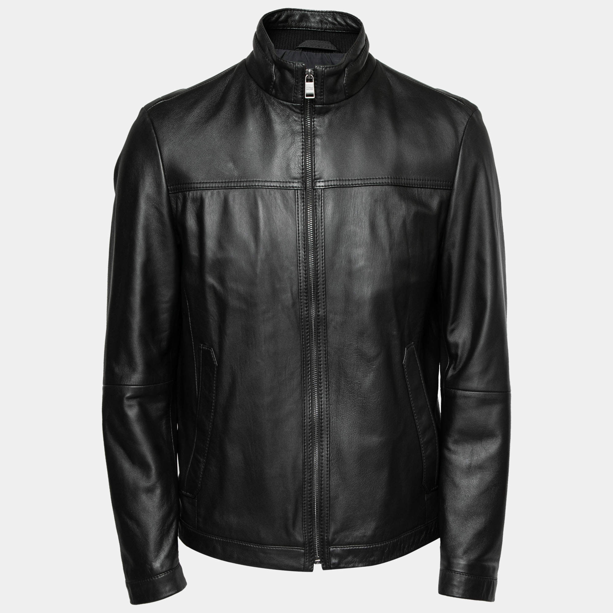 مملوكة مسبقًا Boss By Hugo Boss Black Leather Zip Front Nilas_1 Biker Jacket L