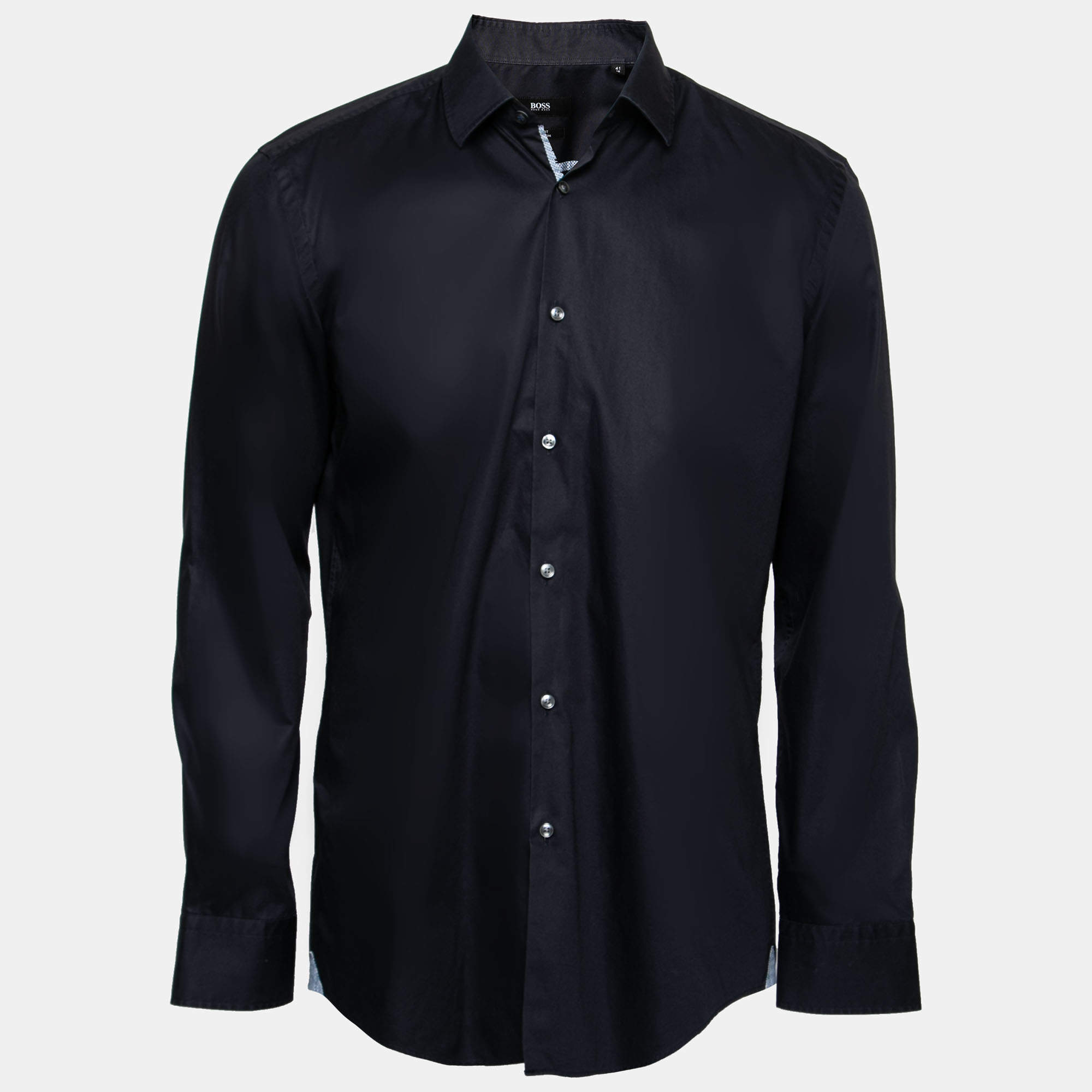 Pre Owned Boss By Hugo Boss Navy Blue Cotton Jerris Slim Fit Shirt L