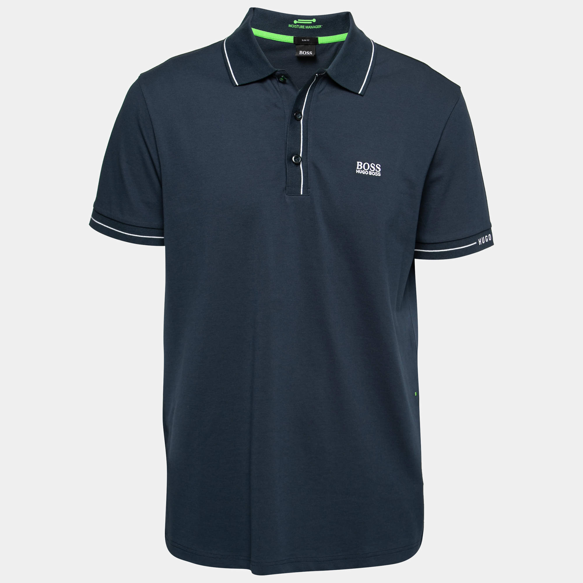 Pre Owned Boss By Hugo Boss Navy Blue Cotton Pique Slim-Fit Polo Shirt XL
