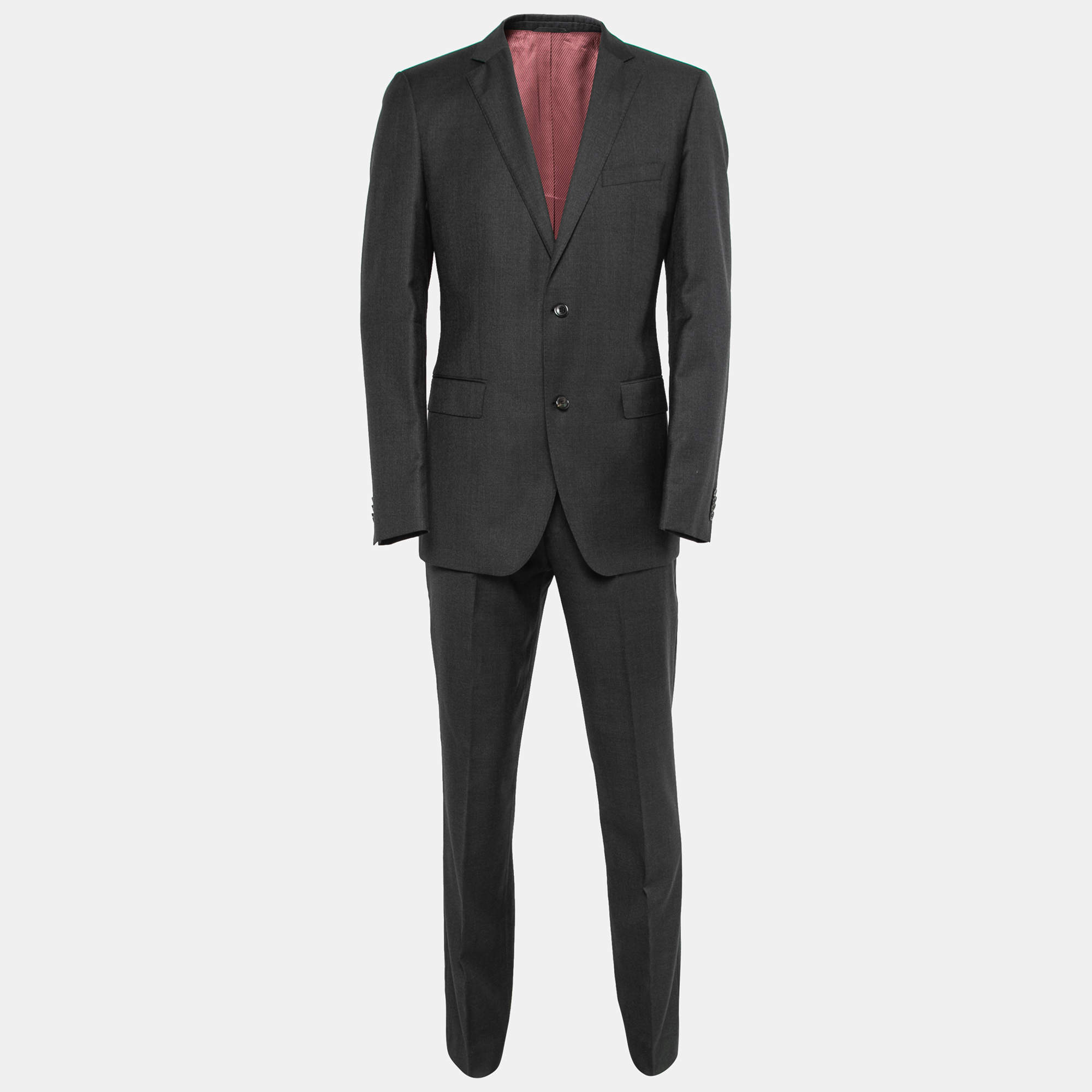 Pre Owned Boss By Hugo Boss Dark Grey Wool Single-Breasted Suit L
