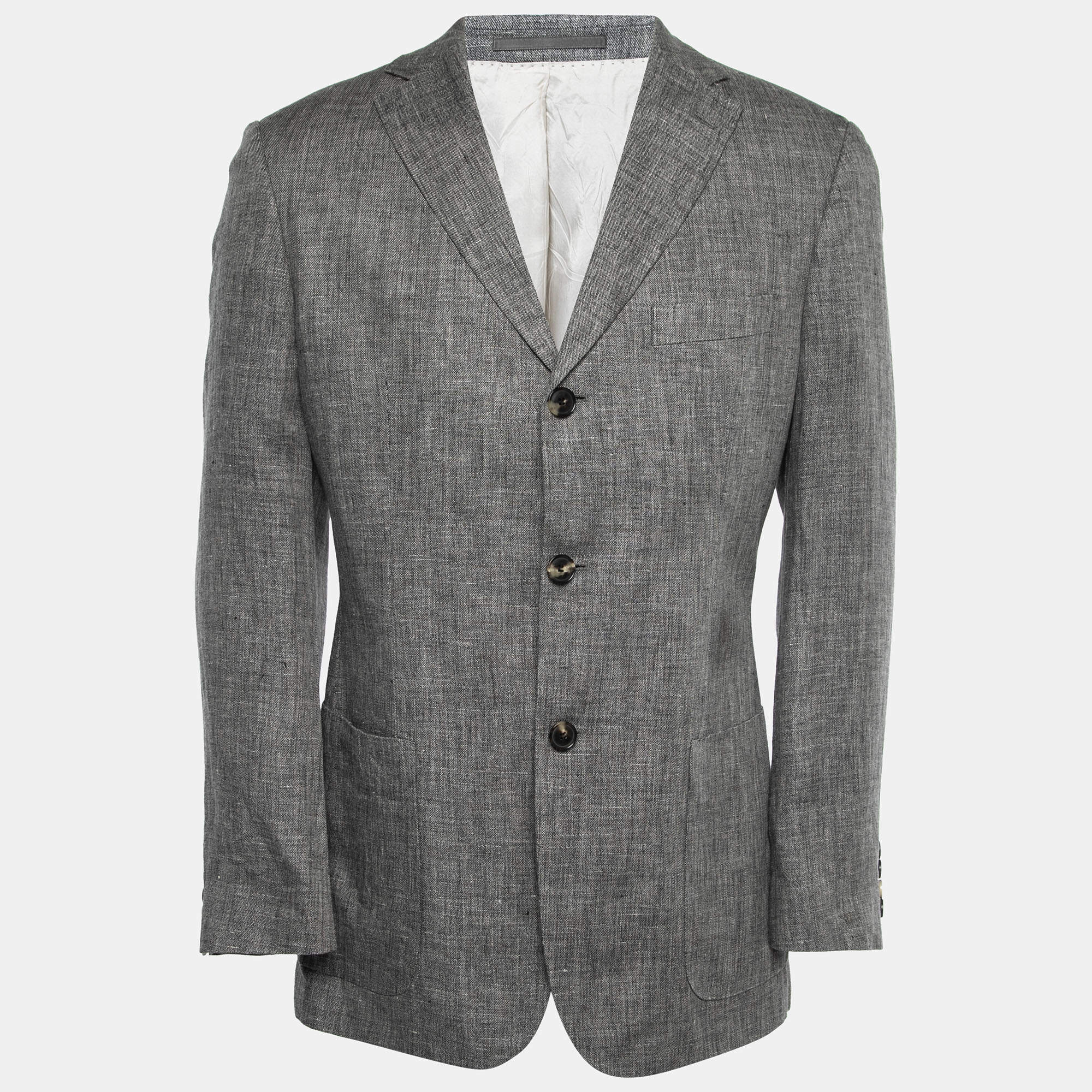 Pre Owned Boss By Hugo Boss Vintage Grey Linen Single-Breasted Soldini Blazer L
