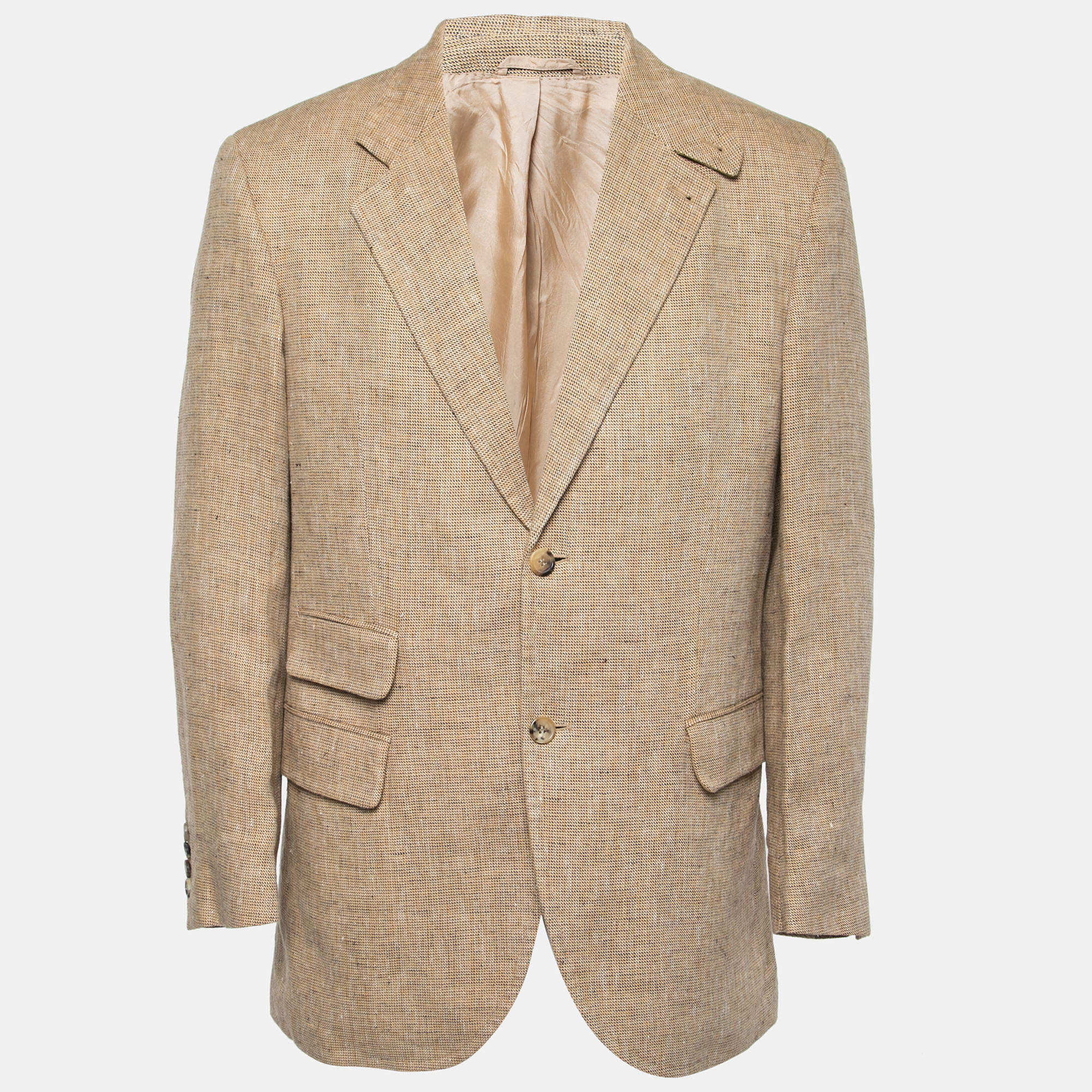 Pre Owned Boss By Hugo Boss Vintage Beige Linen Single-Breasted Burton Blazer L