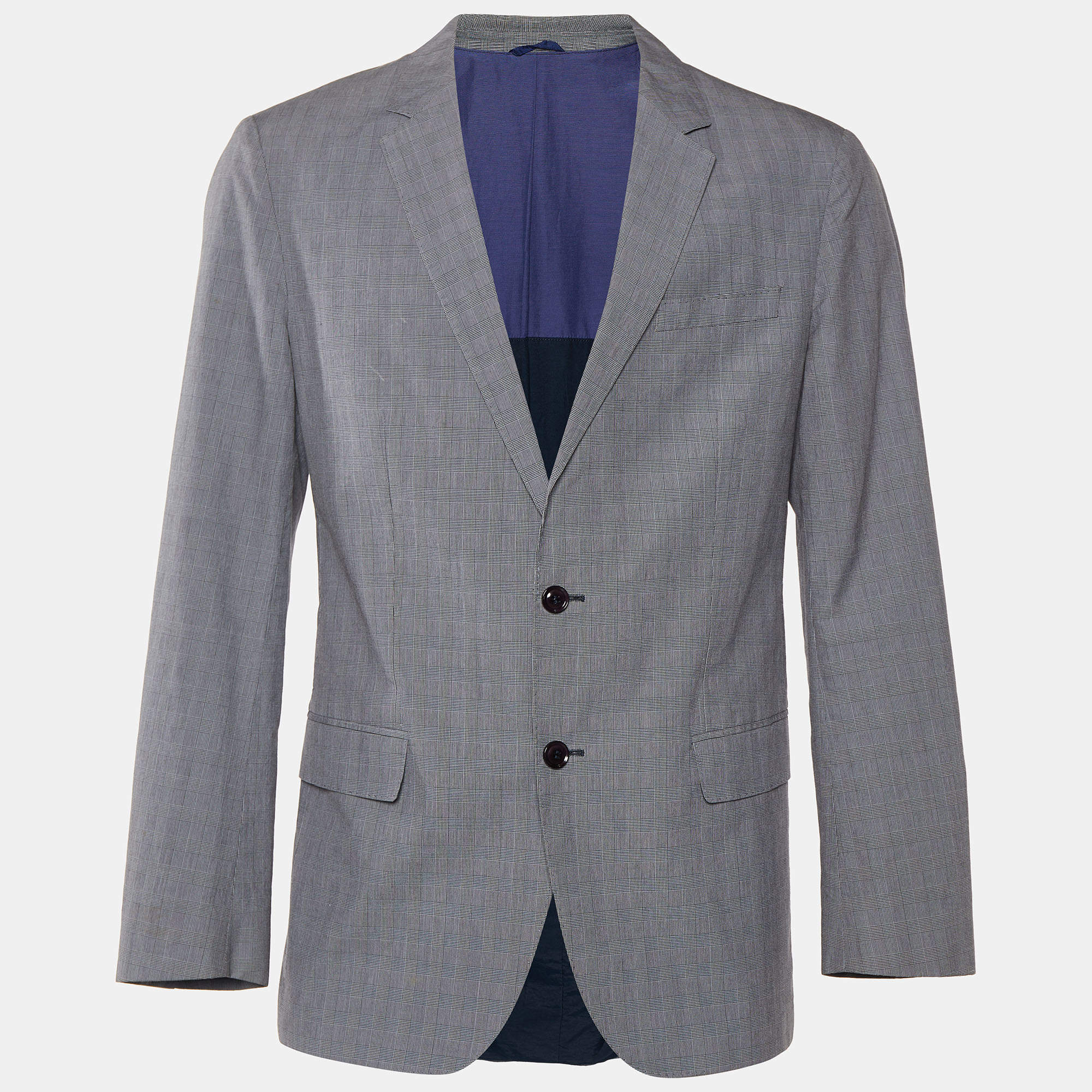 Pre Owned Boss By Hugo Boss Grey Checkered Cotton Huge/Genius-W Blazer L