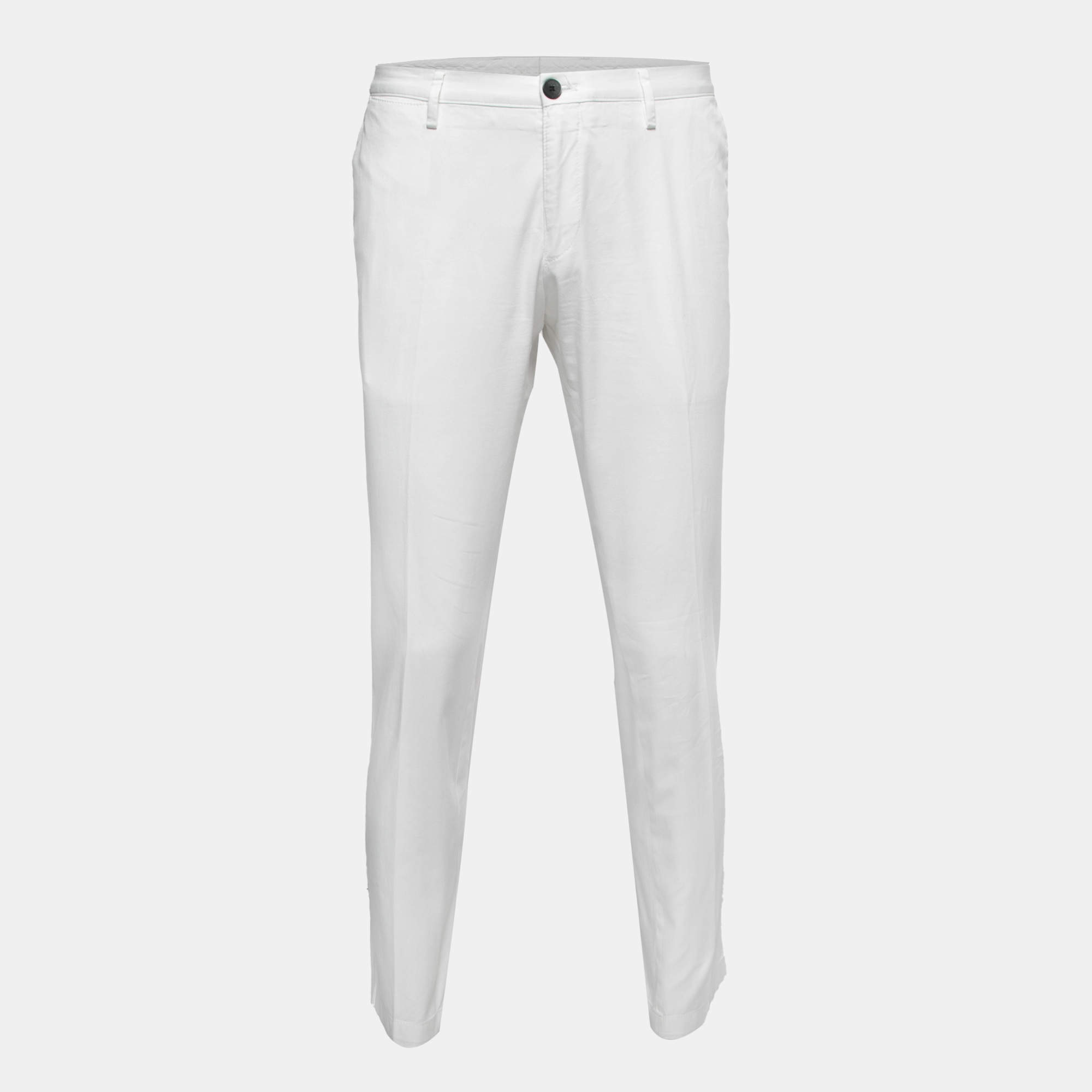Pre Owned Boss By Hugo Boss White Cotton Classic Slim Fit Chino Pants L