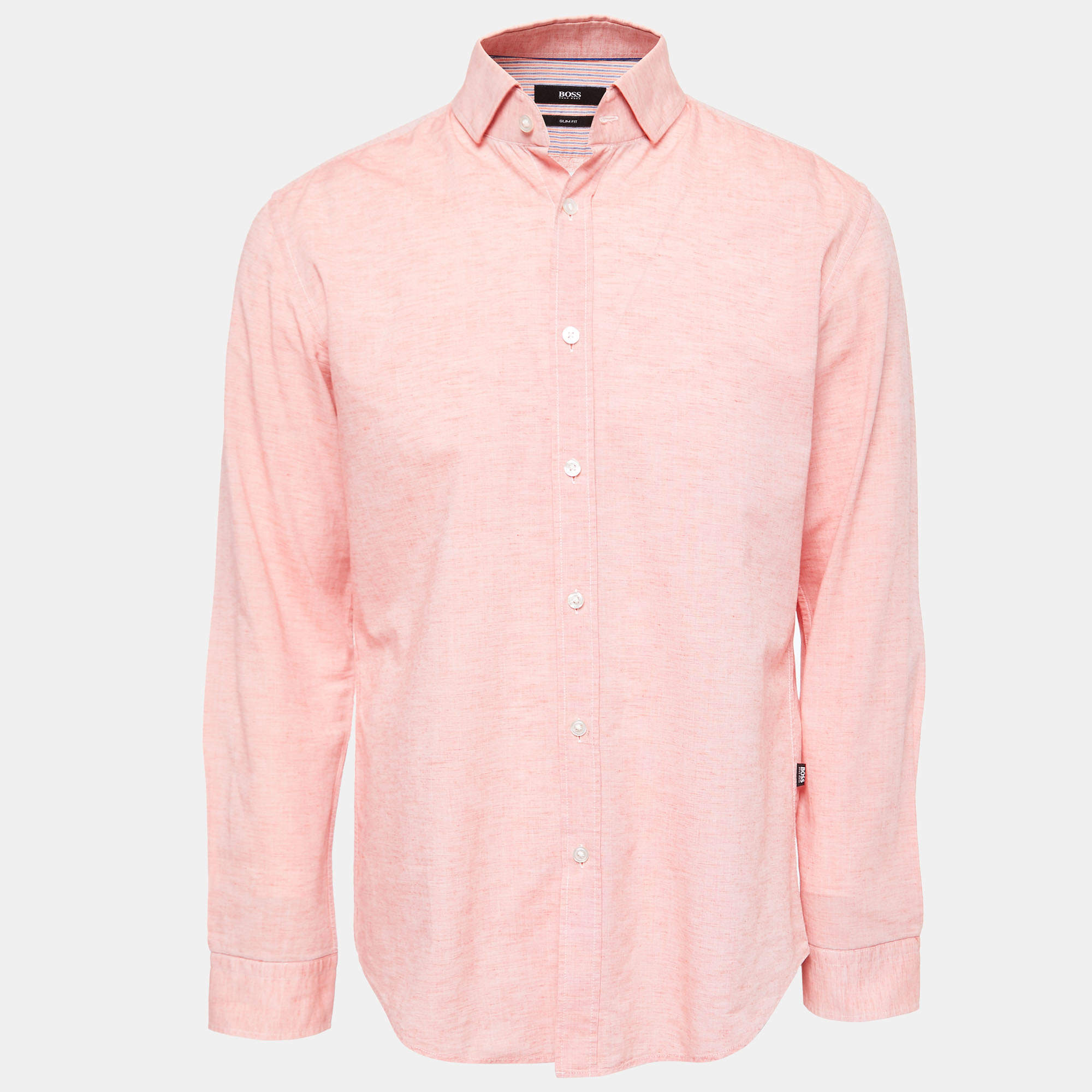 Pre Owned Boss By Hugo Boss Red Cotton Button Front Shirt L