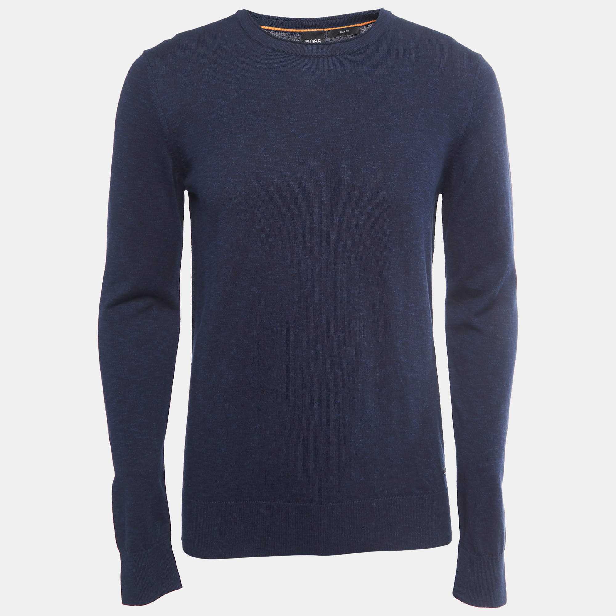 Pre Owned Boss By Hugo Boss Navy Blue Cotton Knit Crew Neck Sweatshirt L