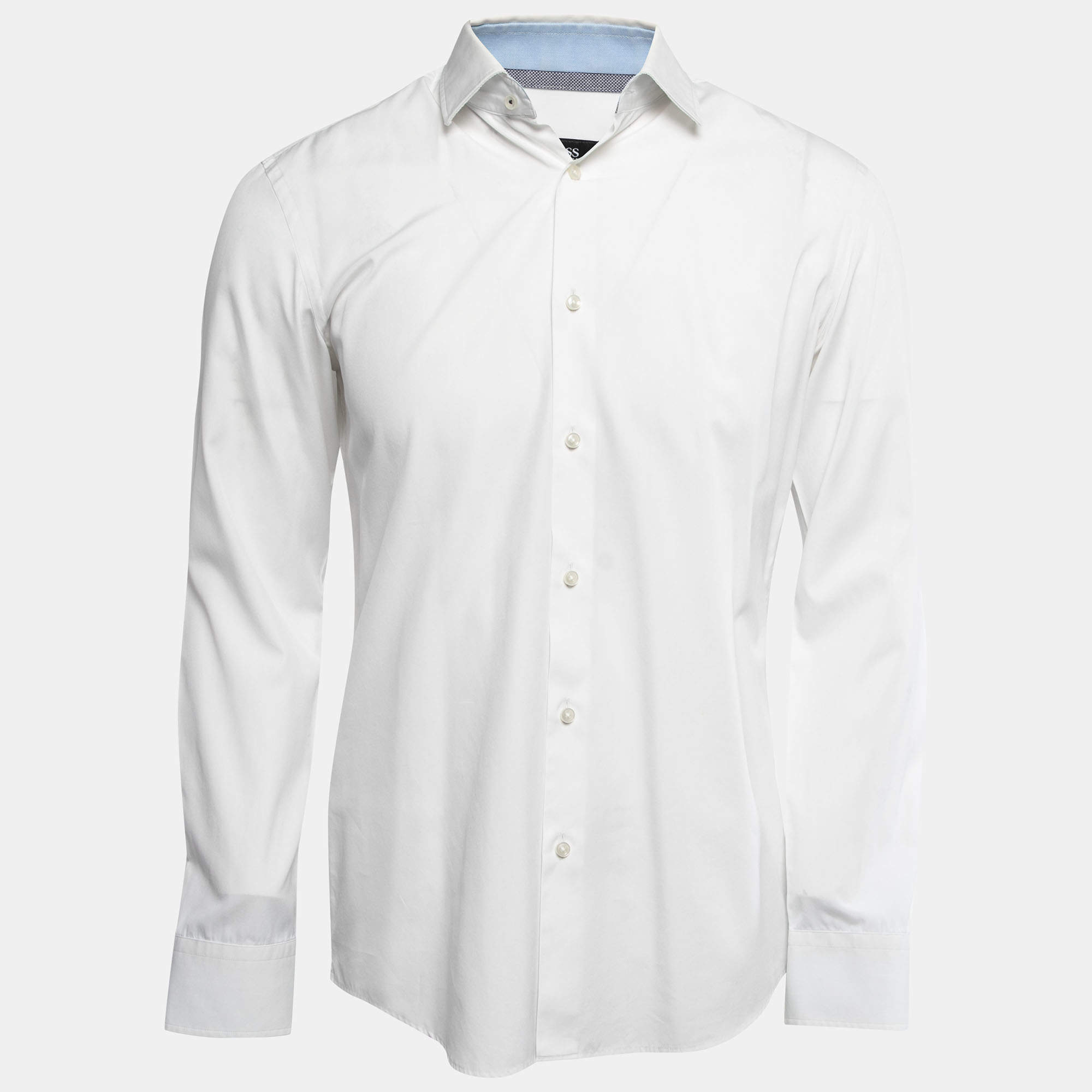 مملوكة مسبقًا Boss By Hugo Boss White Cotton Joram Slim Fit Shirt M