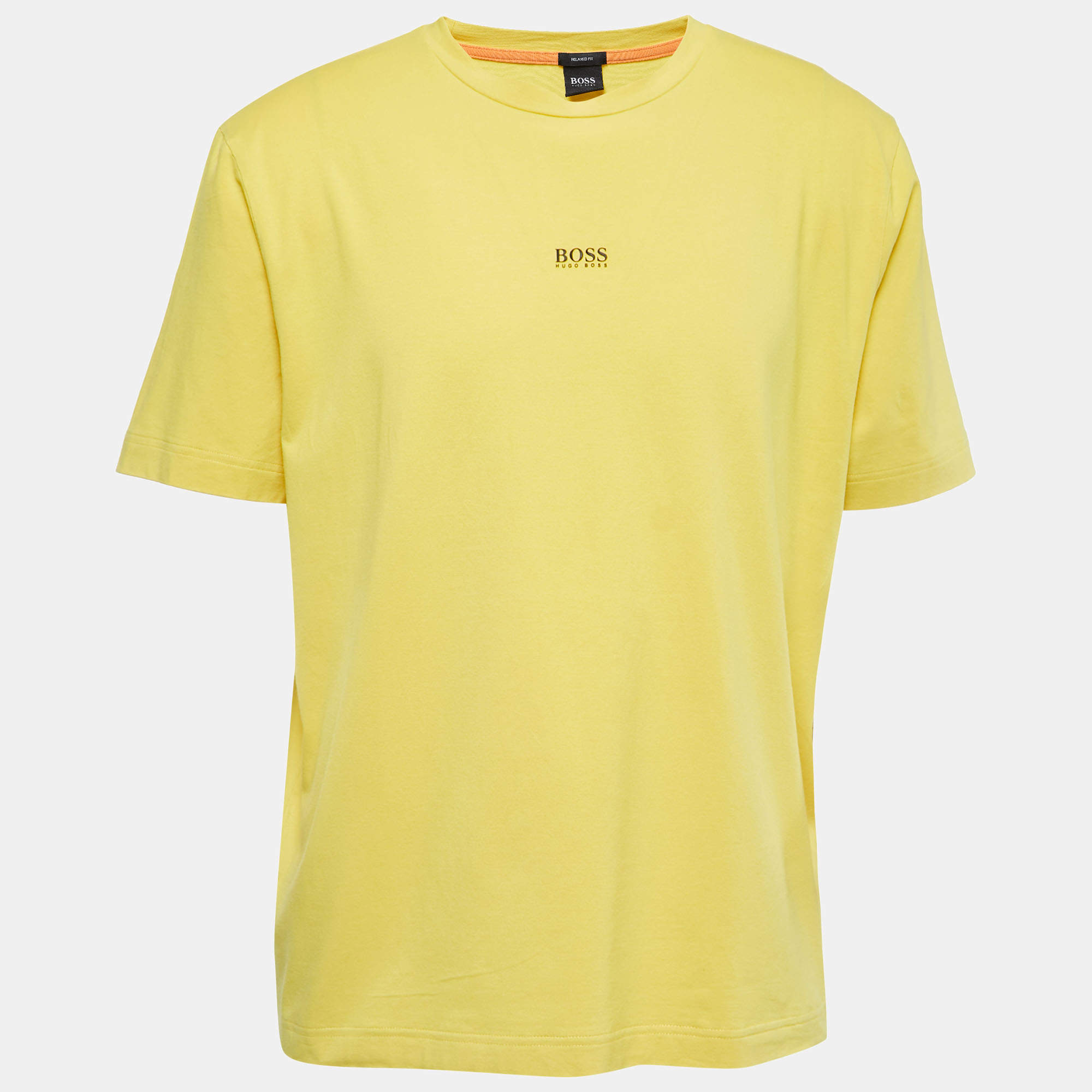 مملوكة مسبقًا Boss By Hugo Boss Yellow Cotton Relaxed Fit Crew Neck T-Shirt XL