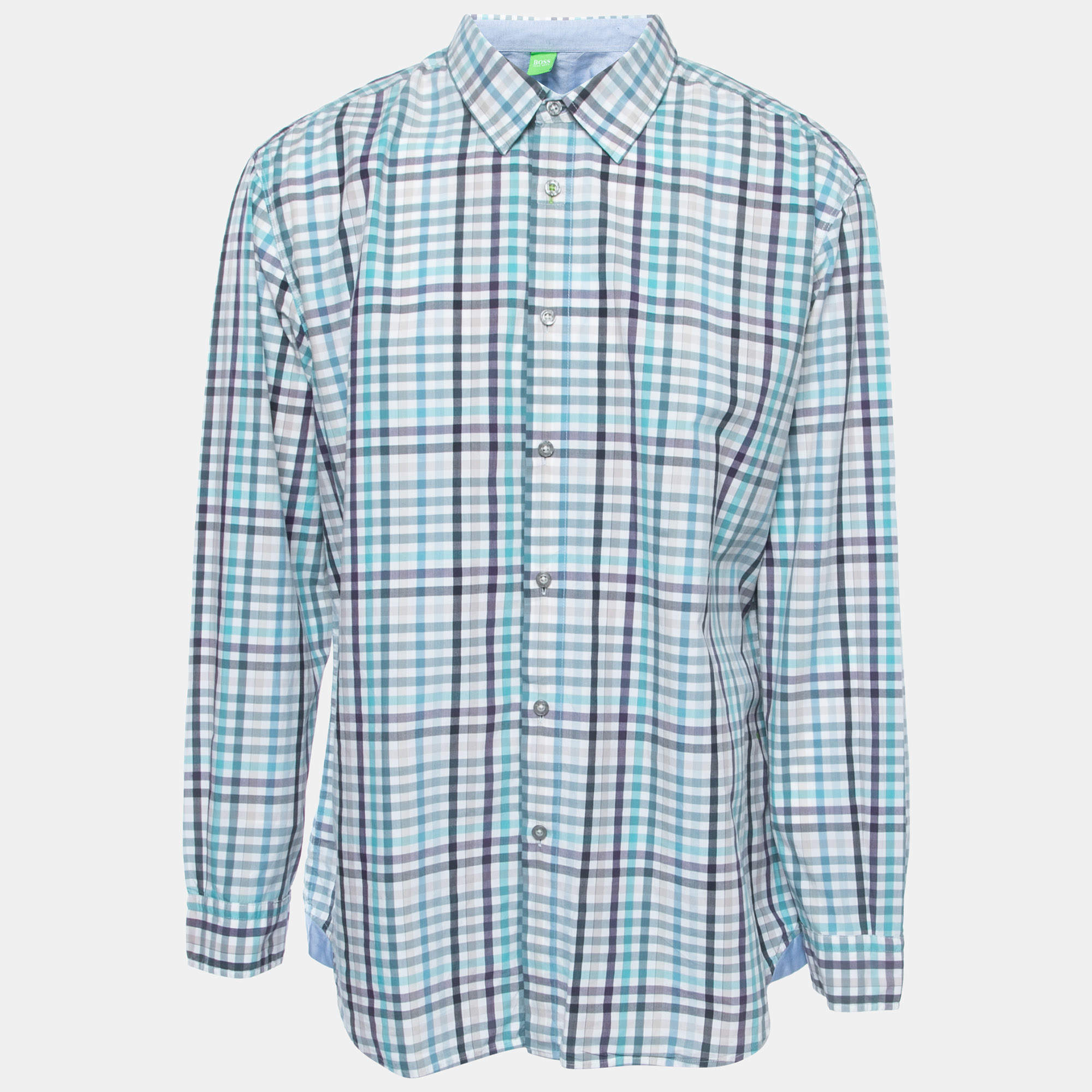 مملوكة مسبقًا Boss By Hugo Boss Blue Checked Cotton Button Front Full Sleeve Shirt 3XL