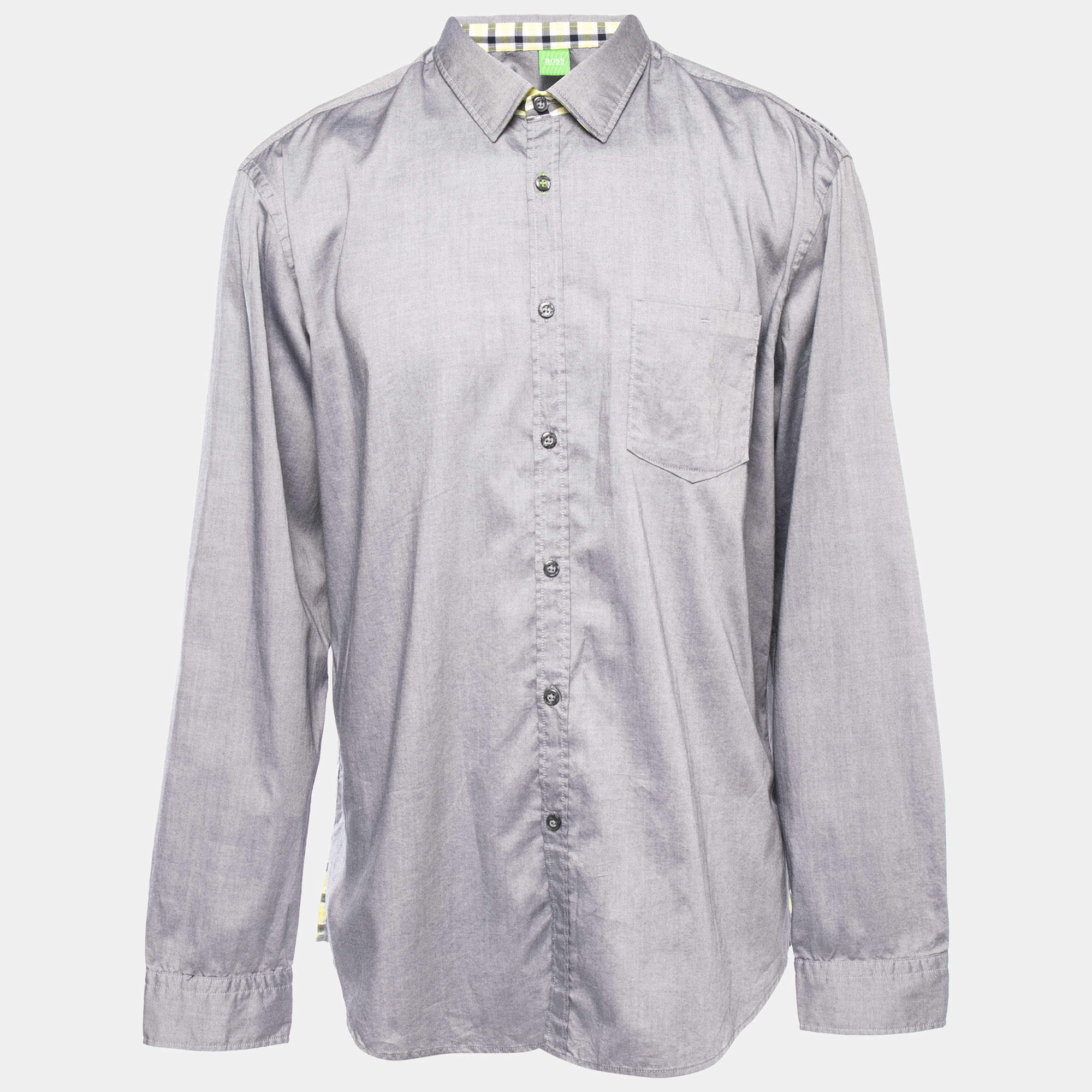 Pre Owned Boss By Hugo Boss Grey Cotton Button Front Banyo Full Sleeve Shirt 3XL