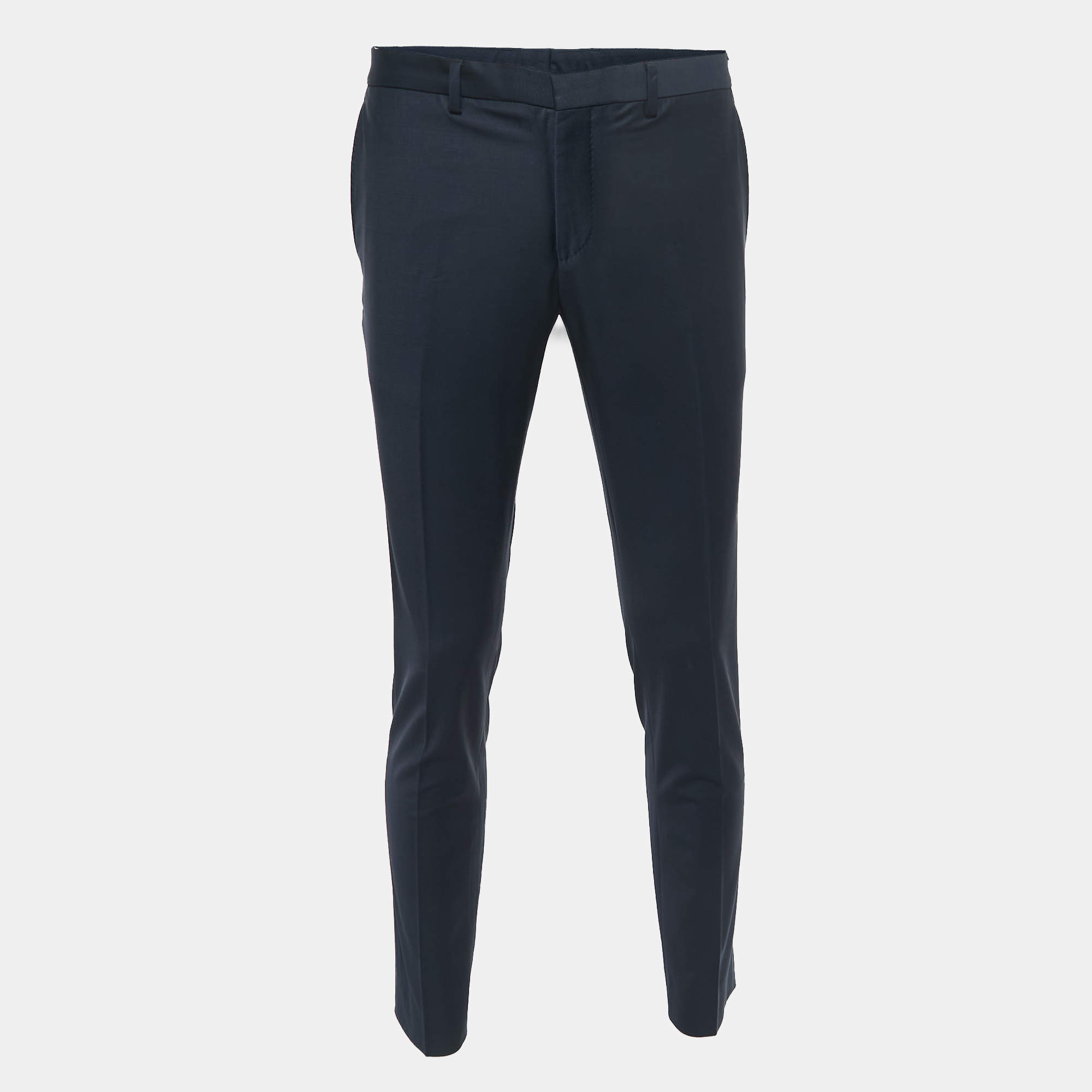 Boss By Hugo Boss Navy Blue Wool Blend Trousers S